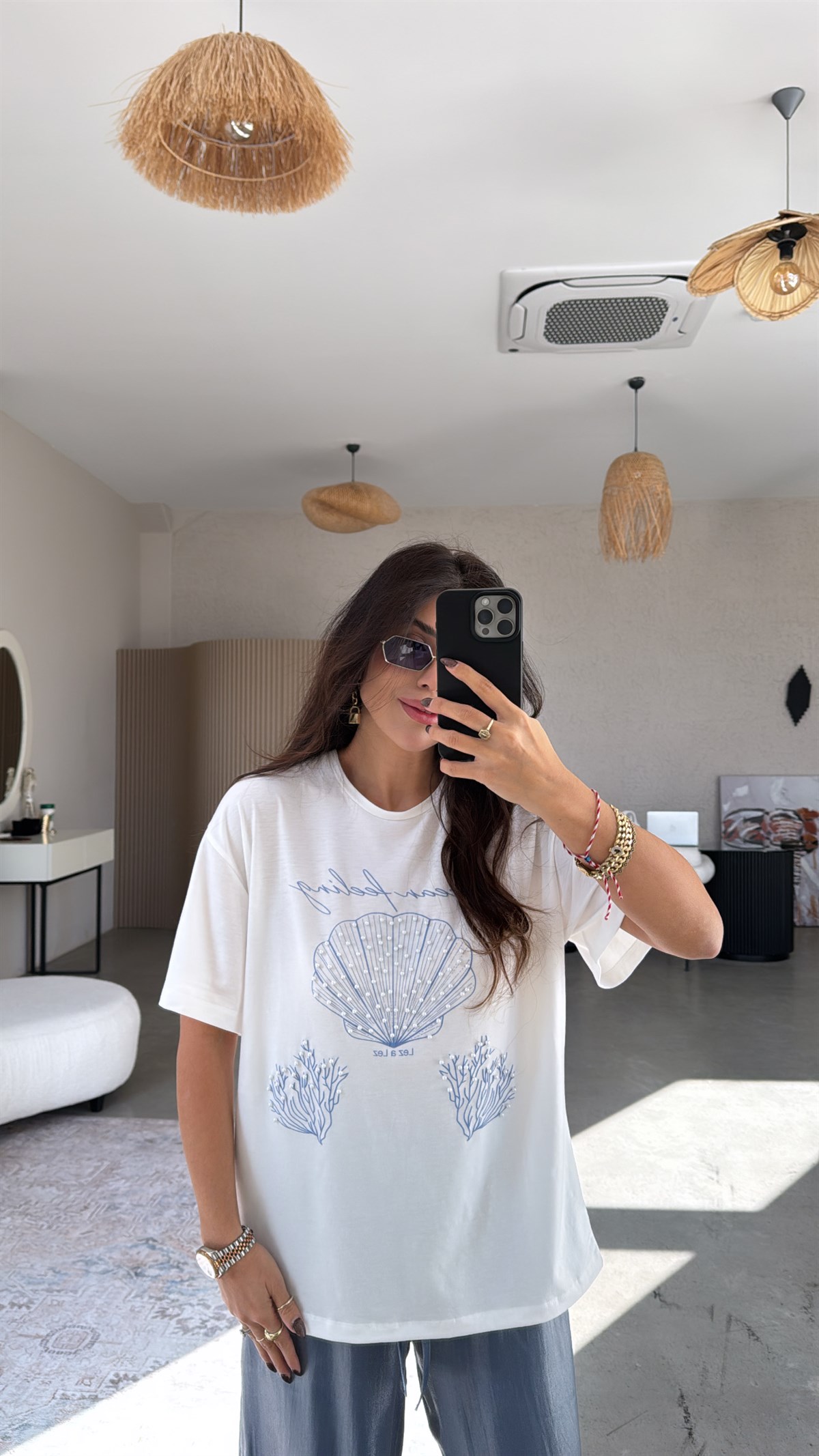 Mavi Ocean Feeling Pamuklu İncili Tshirt