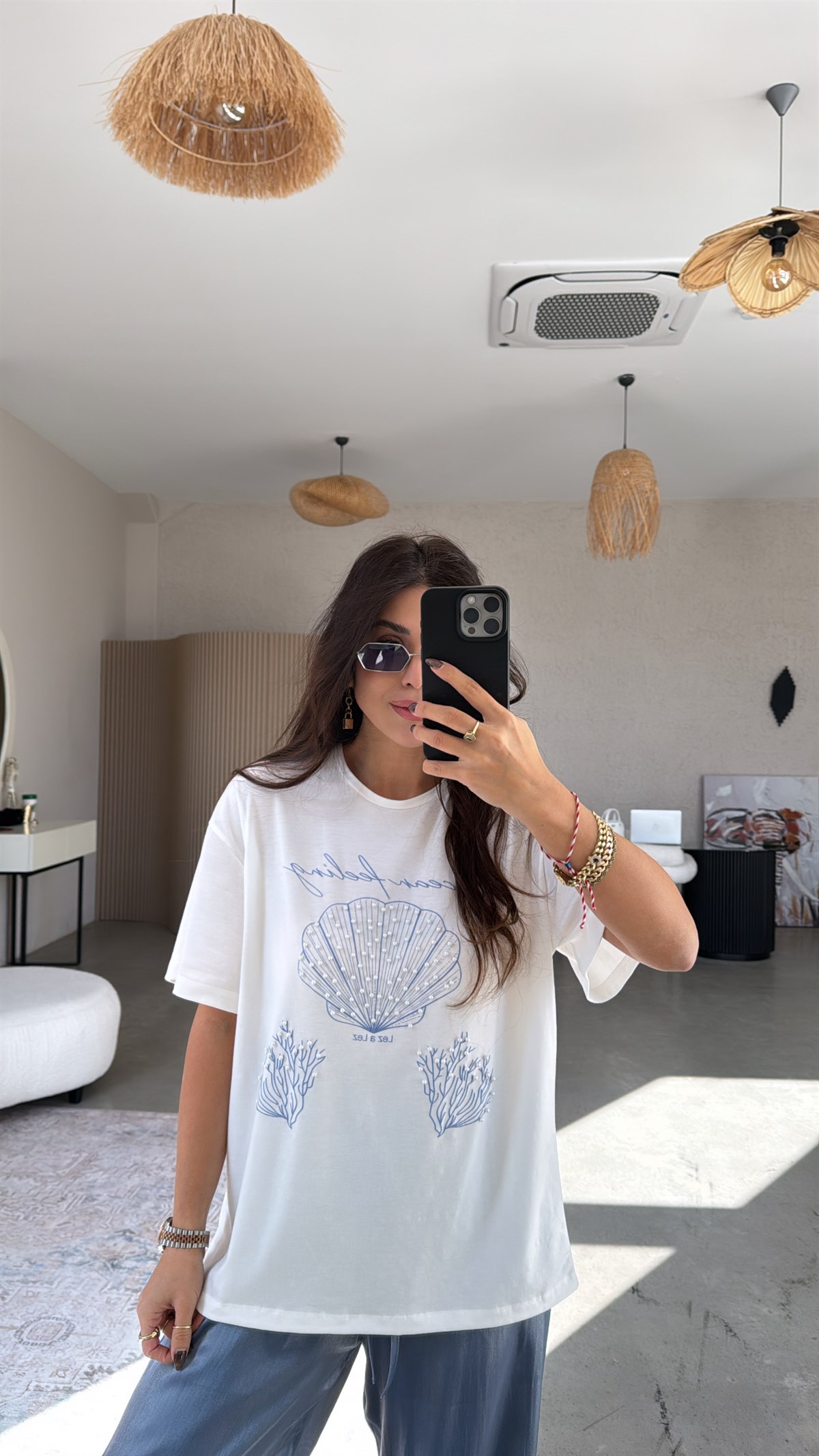 Mavi Ocean Feeling Pamuklu İncili Tshirt