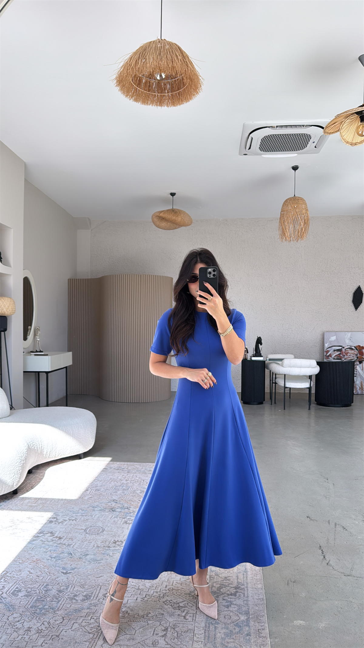 Mavi Parçalı Massi Model Maxi Elbise