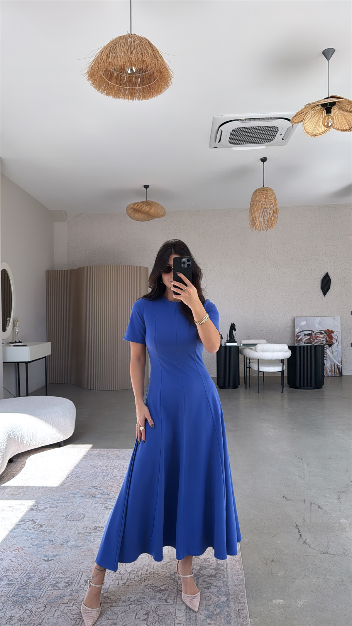 Mavi Parçalı Massi Model Maxi Elbise