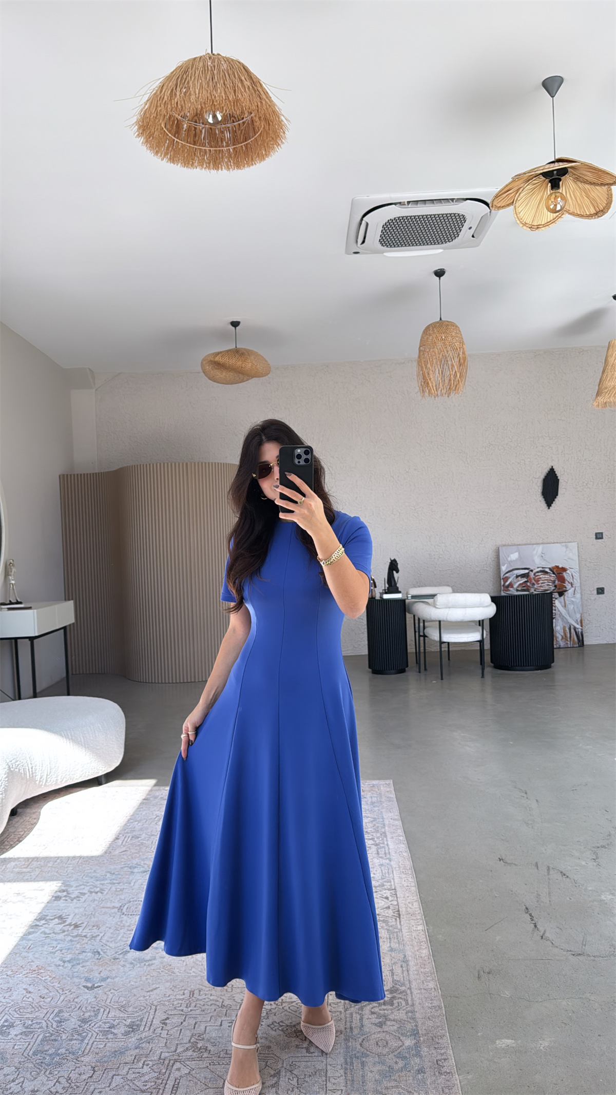 Mavi Parçalı Massi Model Maxi Elbise