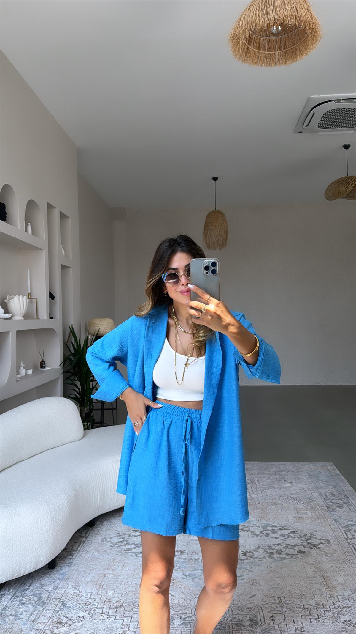 Mavi ZR Gömlek Şort Takım