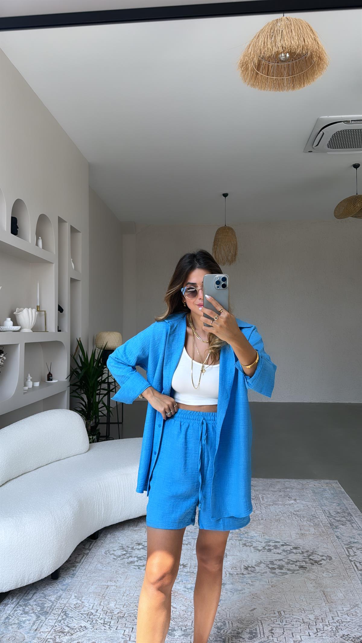 Mavi ZR Gömlek Şort Takım