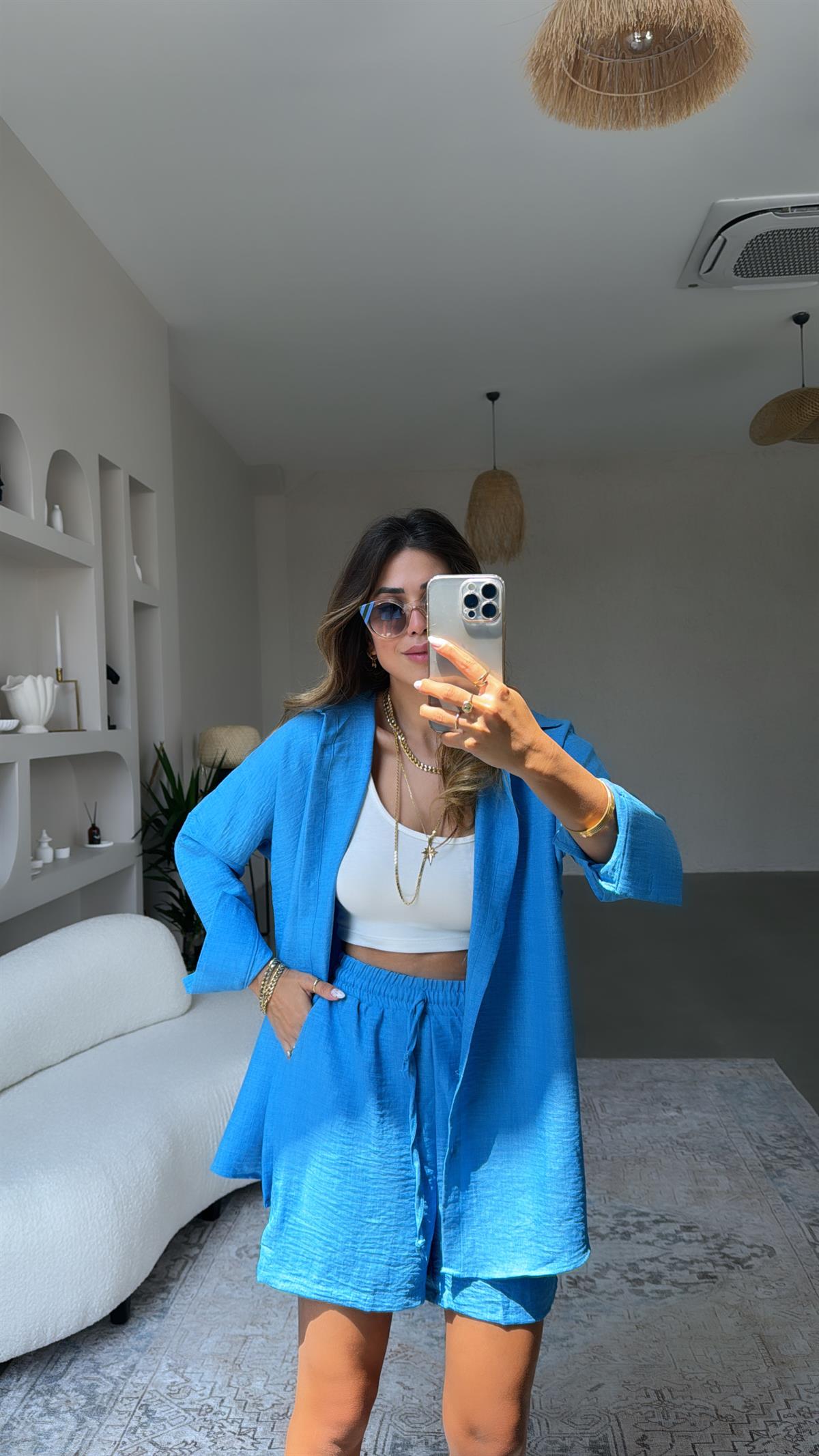 Mavi ZR Gömlek Şort Takım