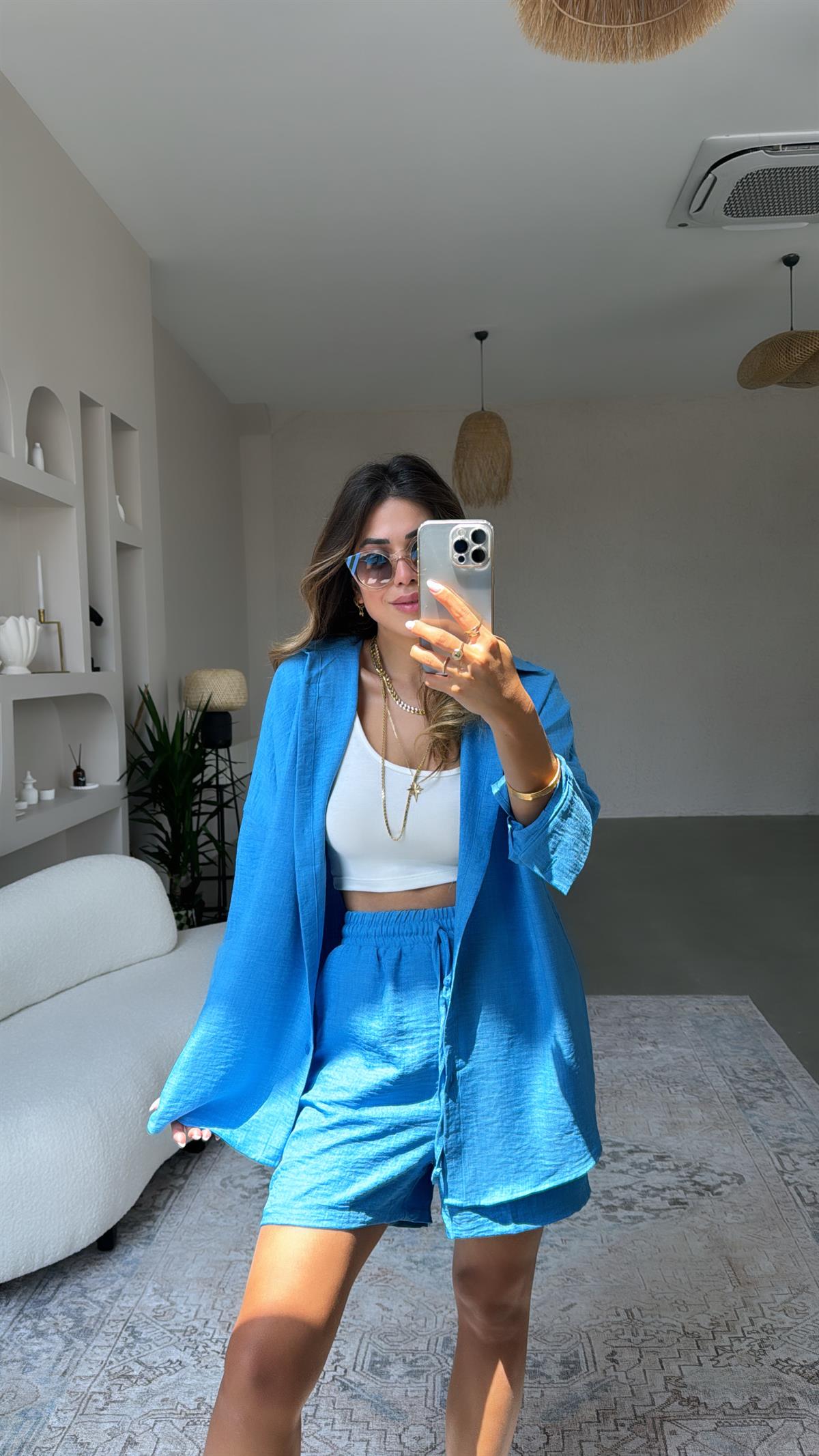 Mavi ZR Gömlek Şort Takım