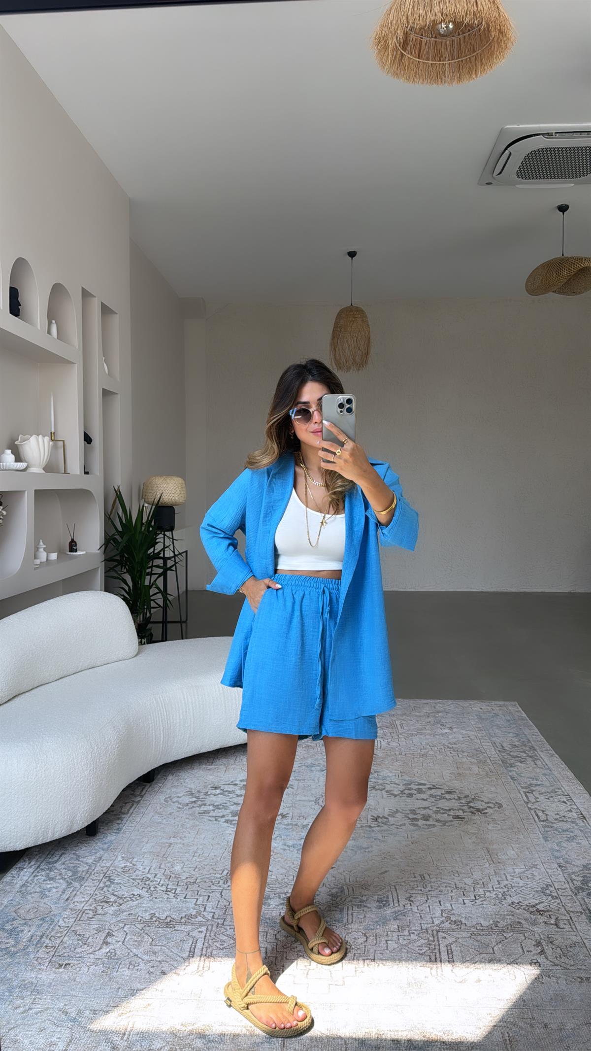 Mavi ZR Gömlek Şort Takım