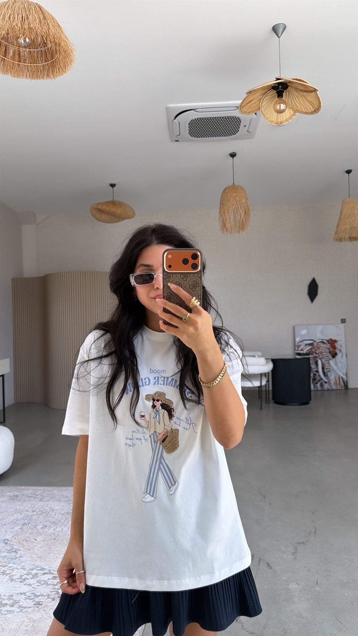 Mavili Kadın Baskılı Tshirt