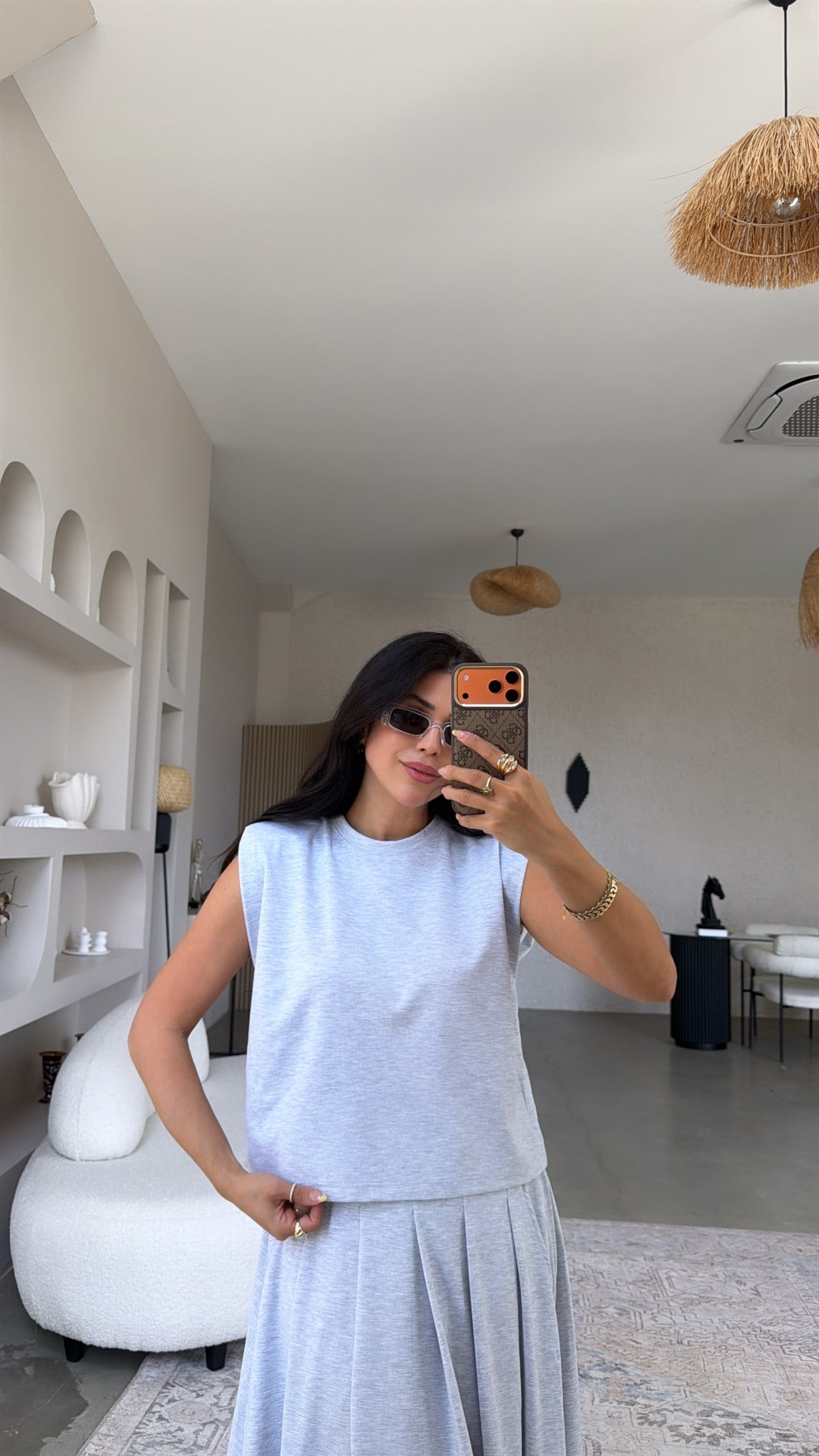 Melanj Vatkalı Etek Bluz Takım