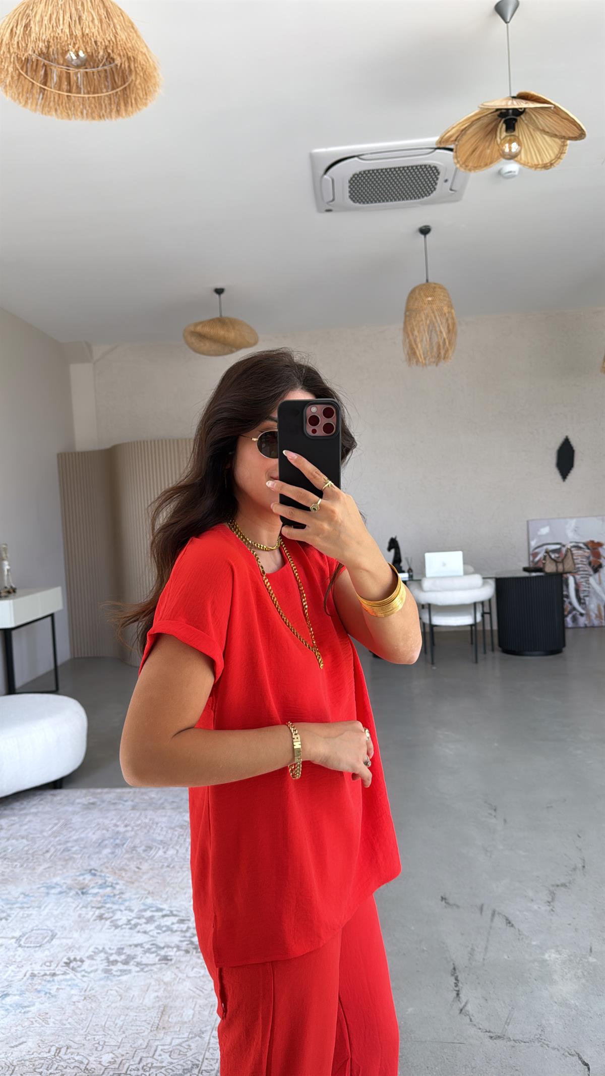 Mercan Paça Pensli Pantolon Bluz Takım