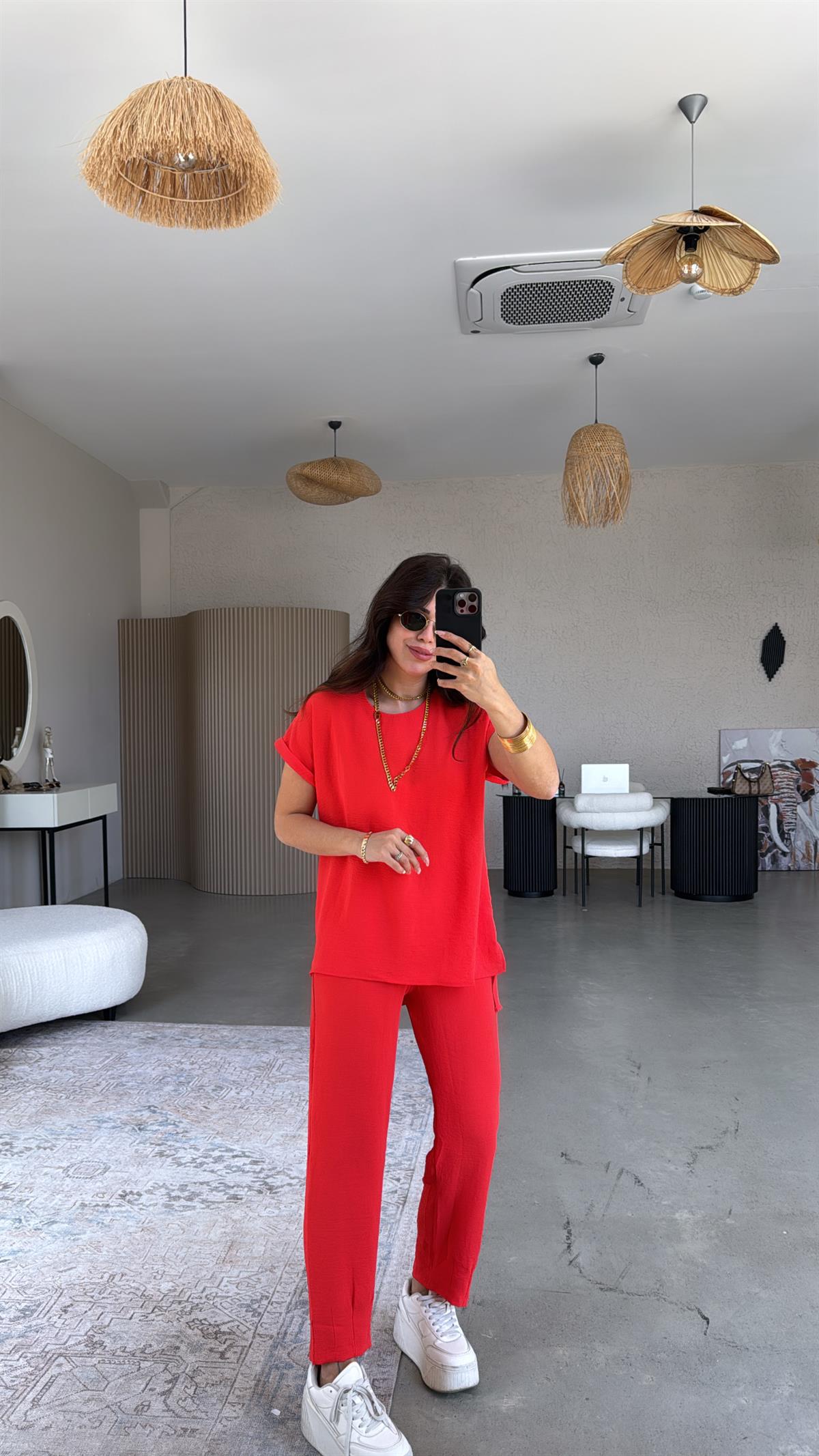 Mercan Paça Pensli Pantolon Bluz Takım