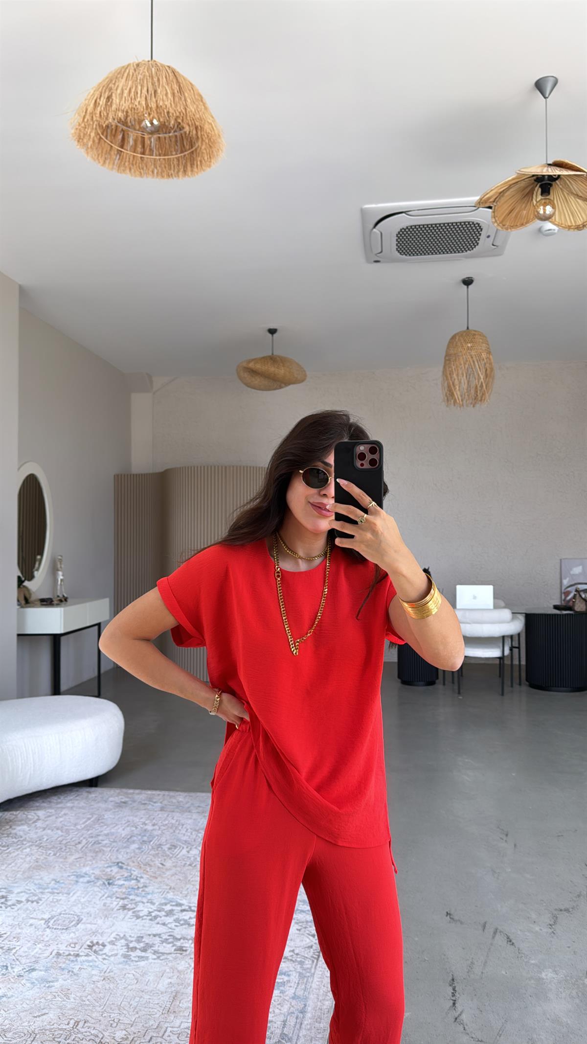 Mercan Paça Pensli Pantolon Bluz Takım