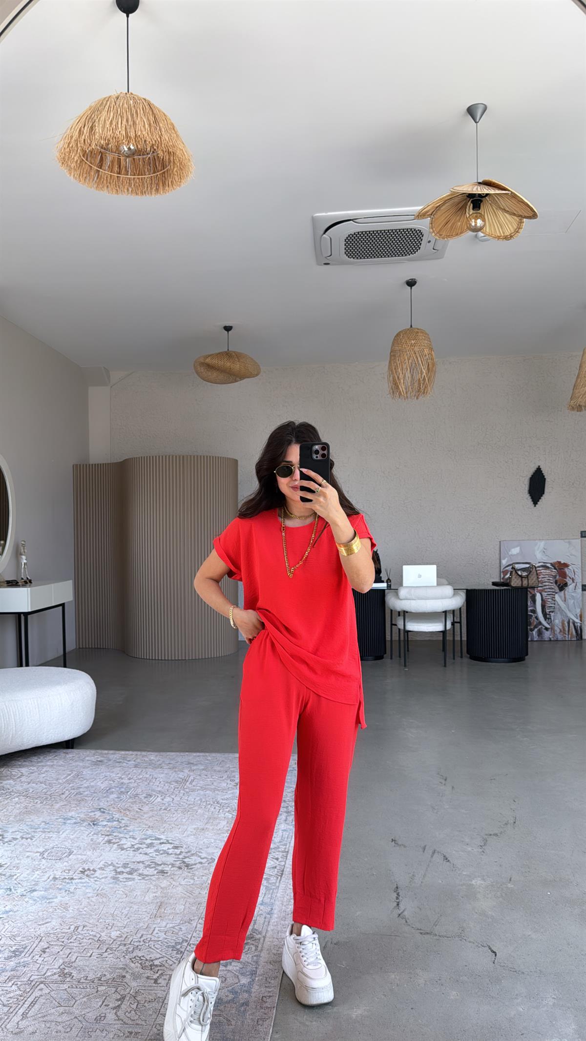 Mercan Paça Pensli Pantolon Bluz Takım