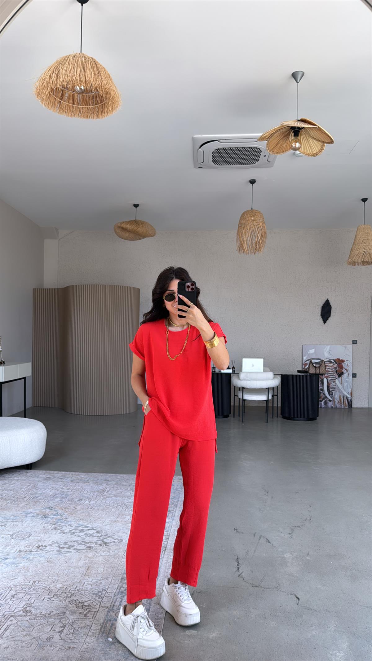 Mercan Paça Pensli Pantolon Bluz Takım