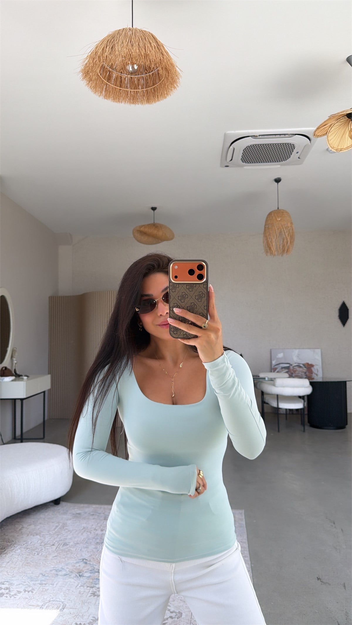 Mint Kare Yaka Polyamid Bluz