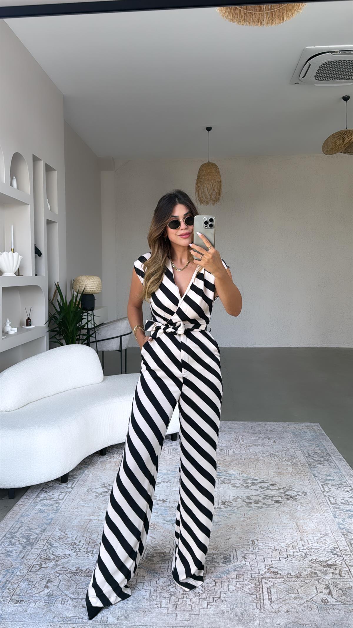 Mng Asimetrik Çizgili Tulum