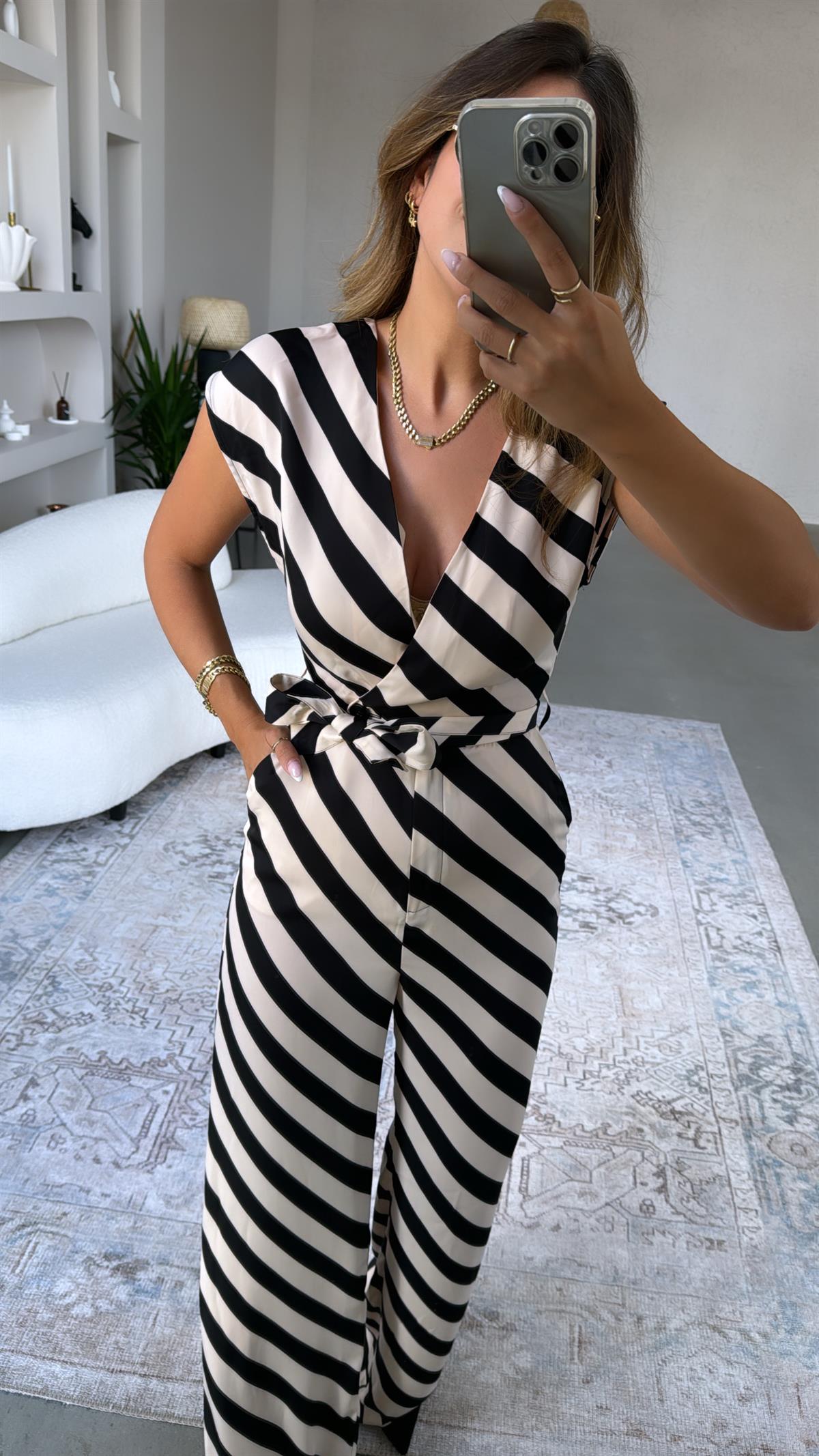 Mng Asimetrik Çizgili Tulum