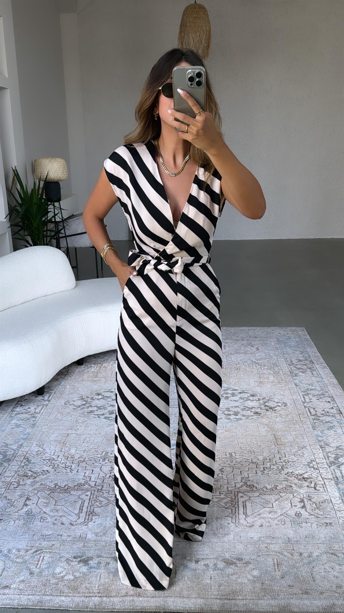 Mng Asimetrik Çizgili Tulum