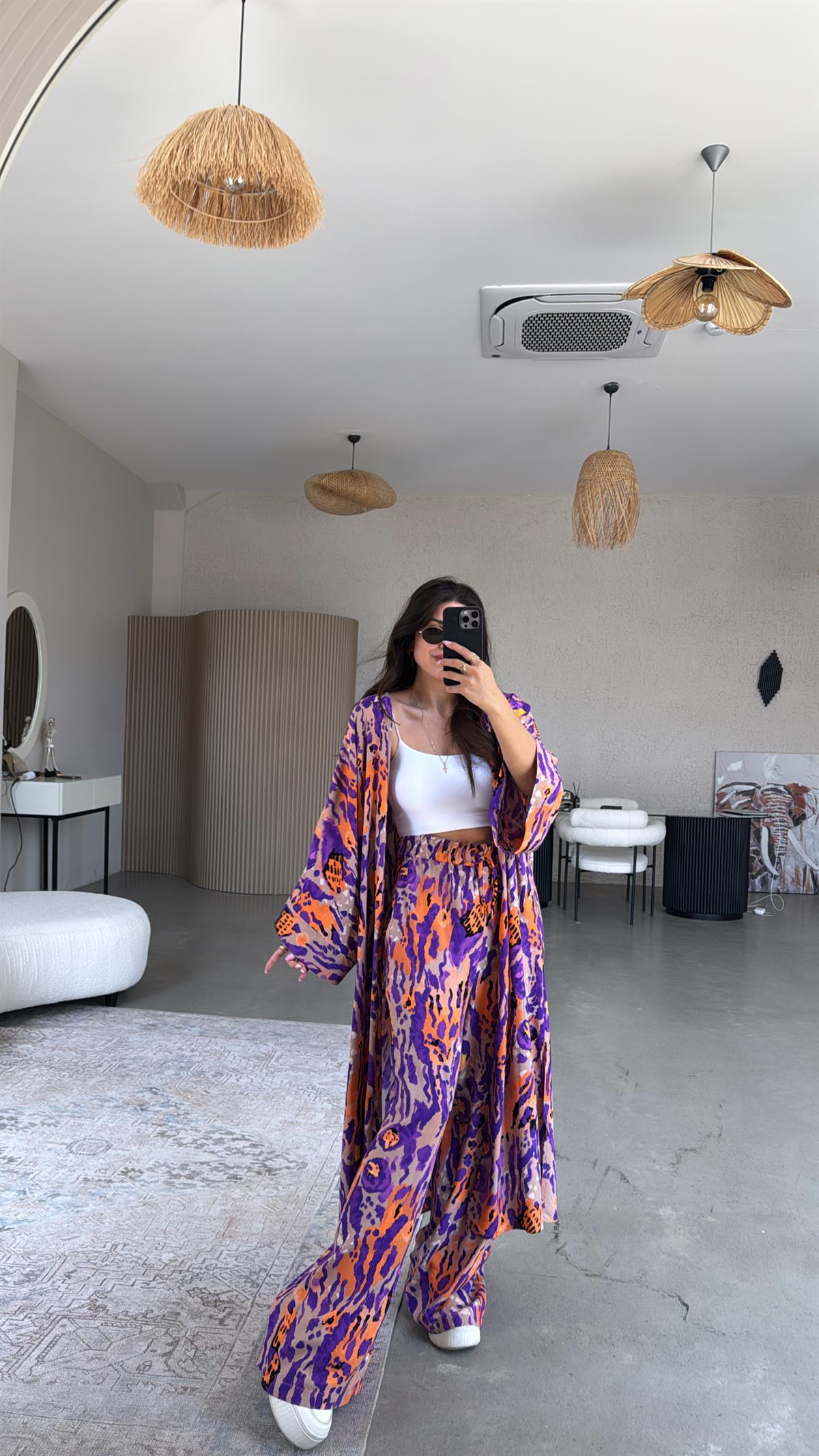 Mor Juna Kimono Pantolon Takım