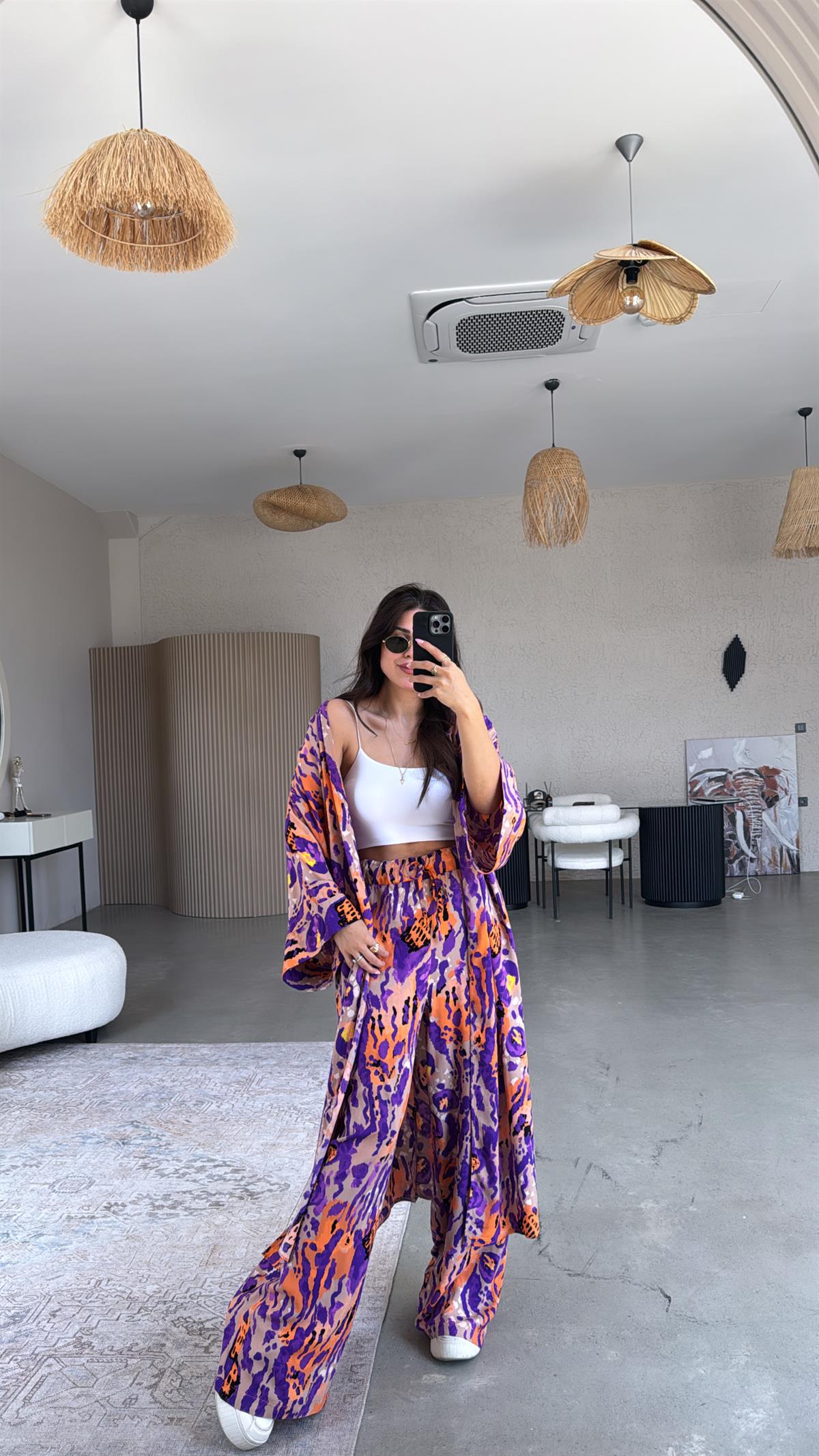 Mor Juna Kimono Pantolon Takım