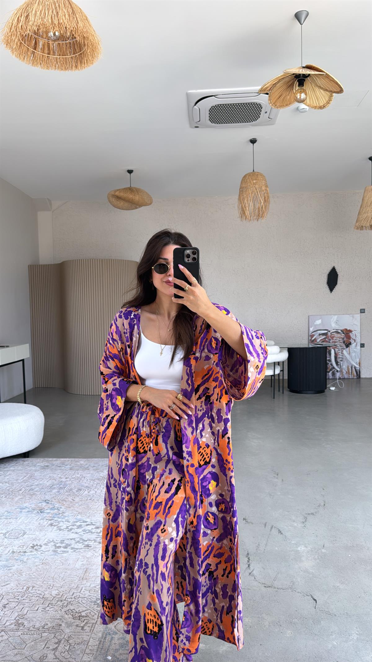 Mor Juna Kimono Pantolon Takım