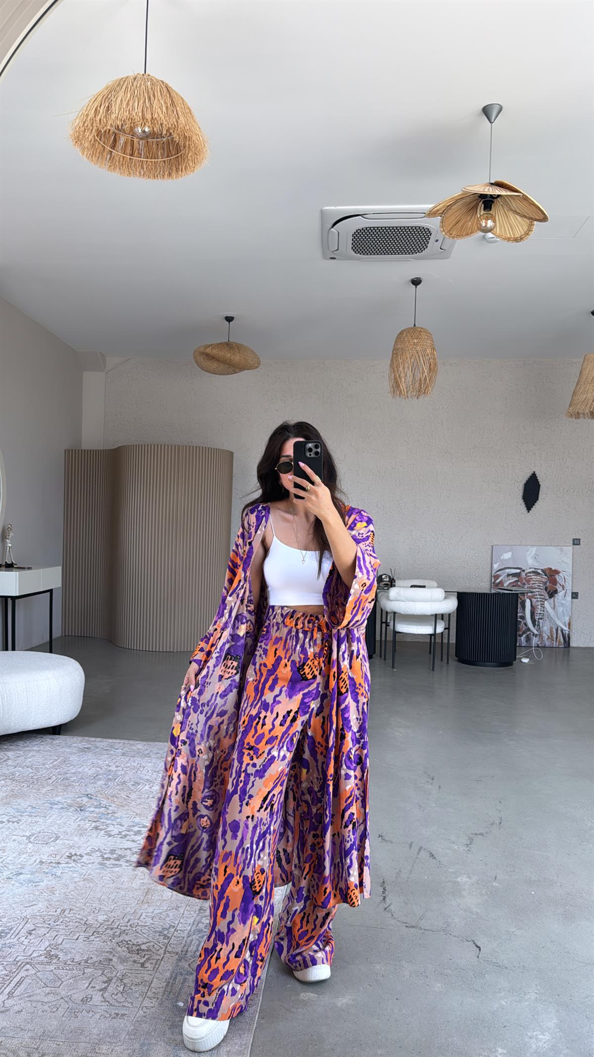 Mor Juna Kimono Pantolon Takım