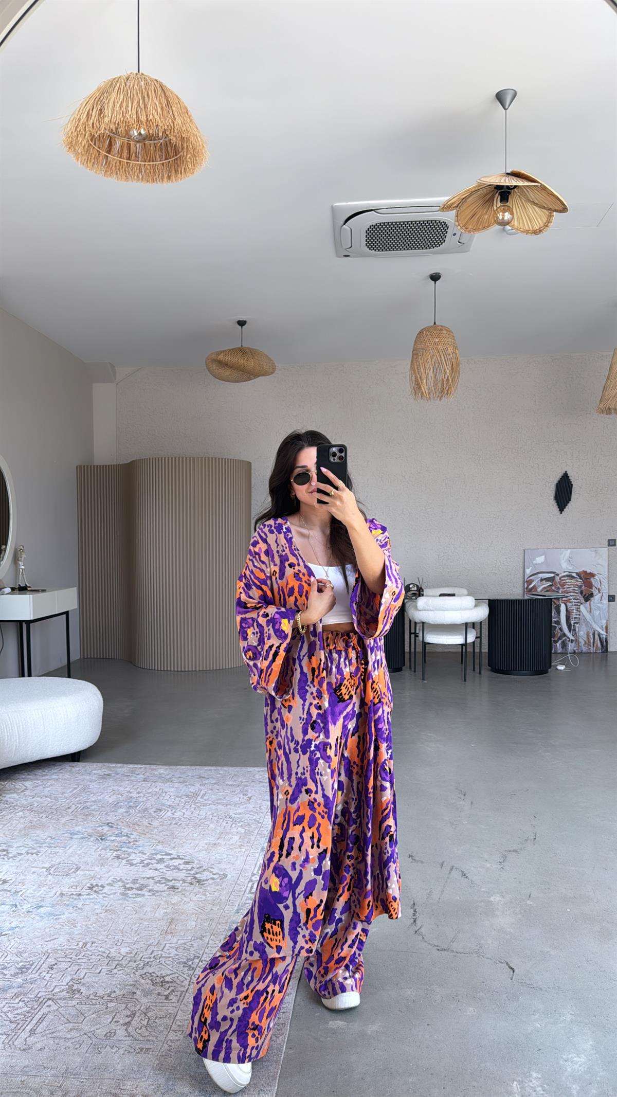 Mor Juna Kimono Pantolon Takım