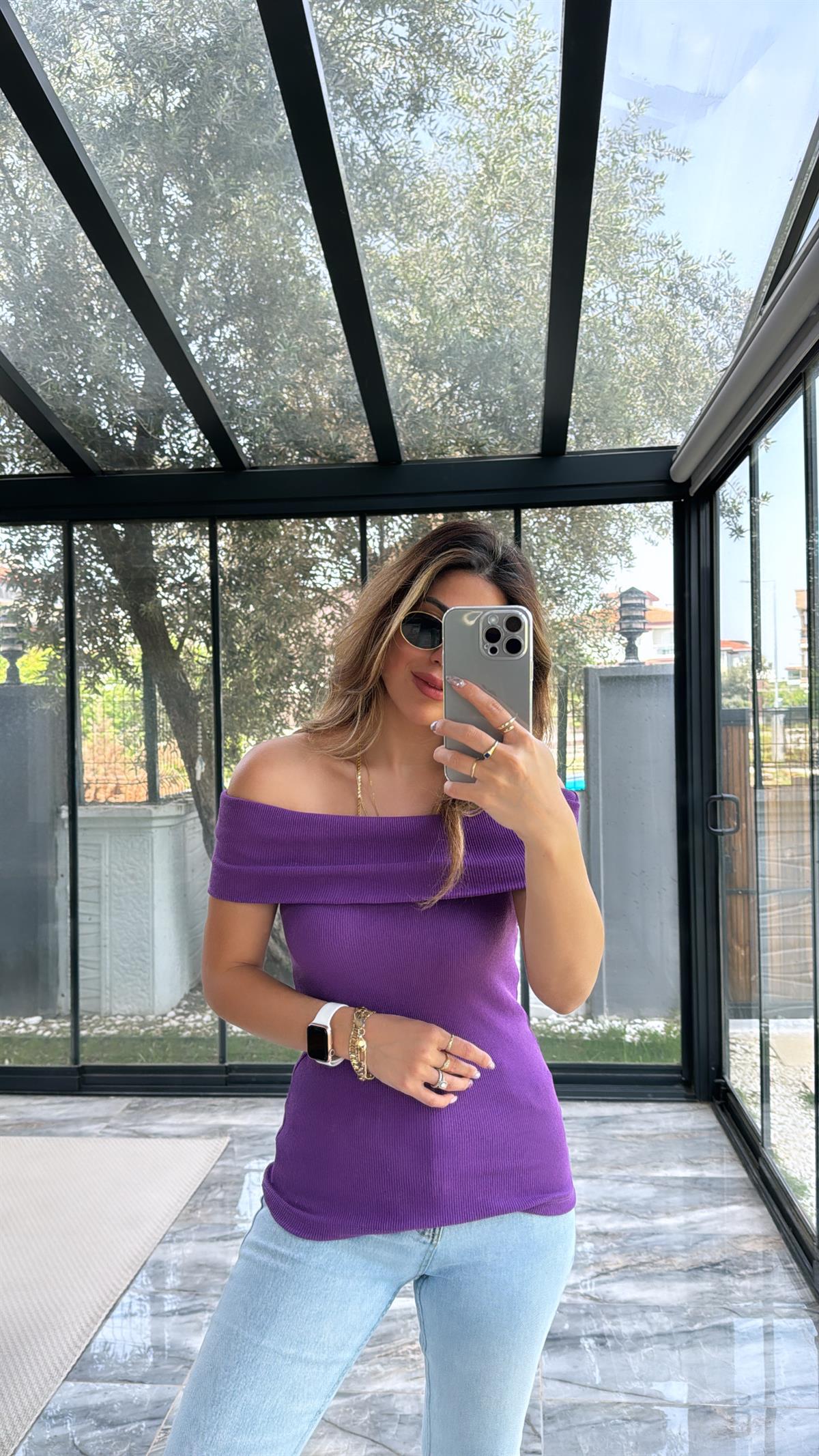 Mor Madonna Kısa Kol Bluz