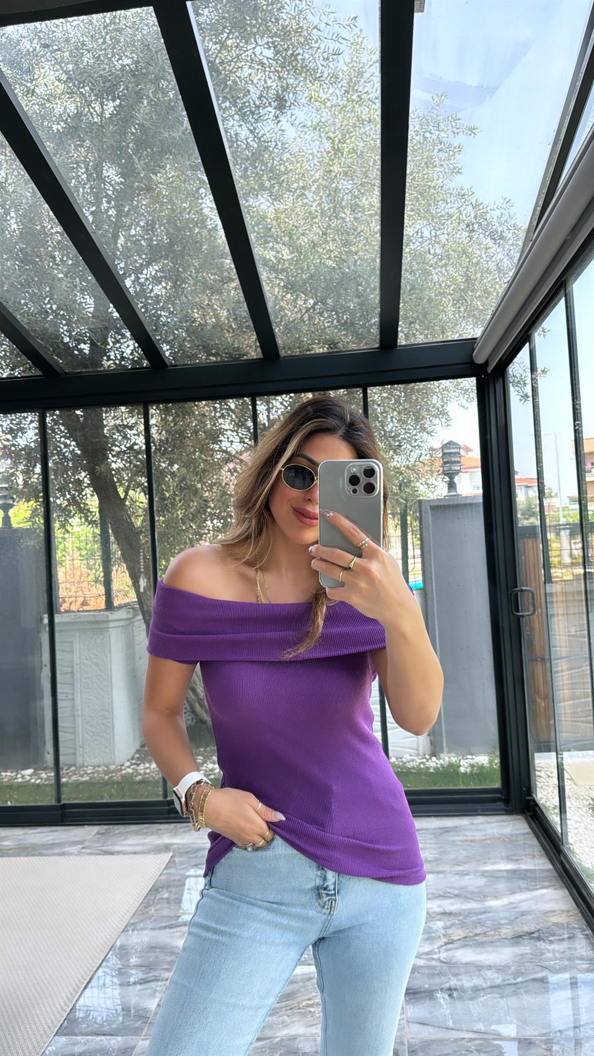 Mor Madonna Kısa Kol Bluz