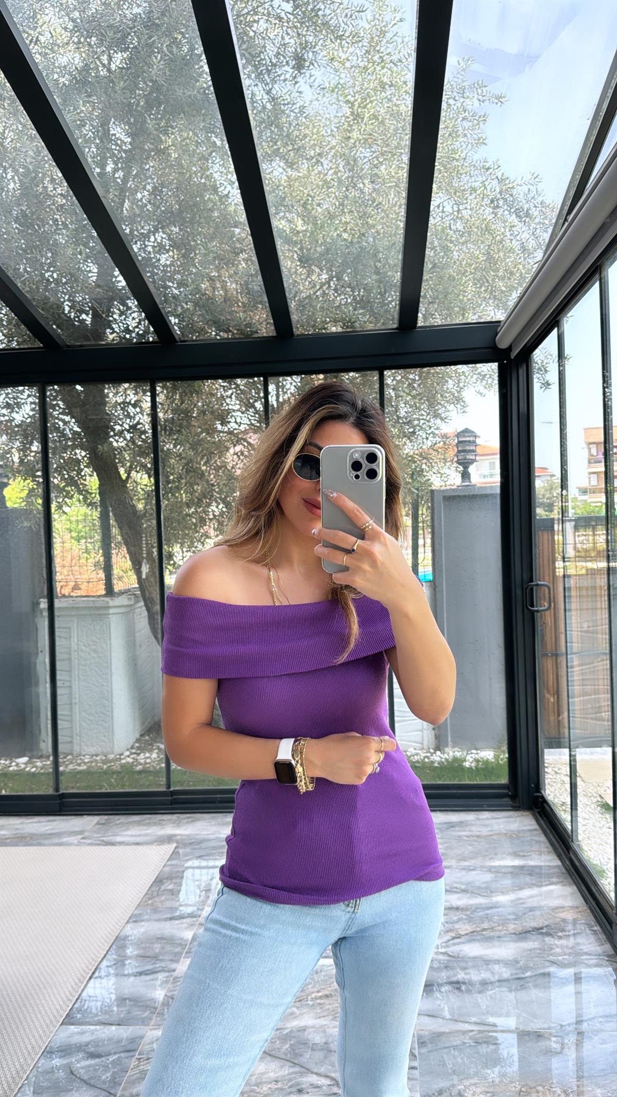 Mor Madonna Kısa Kol Bluz