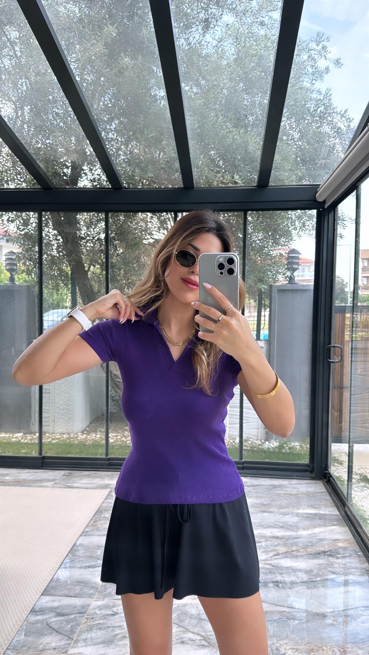 Mor Yakalı Ribana Tshirt