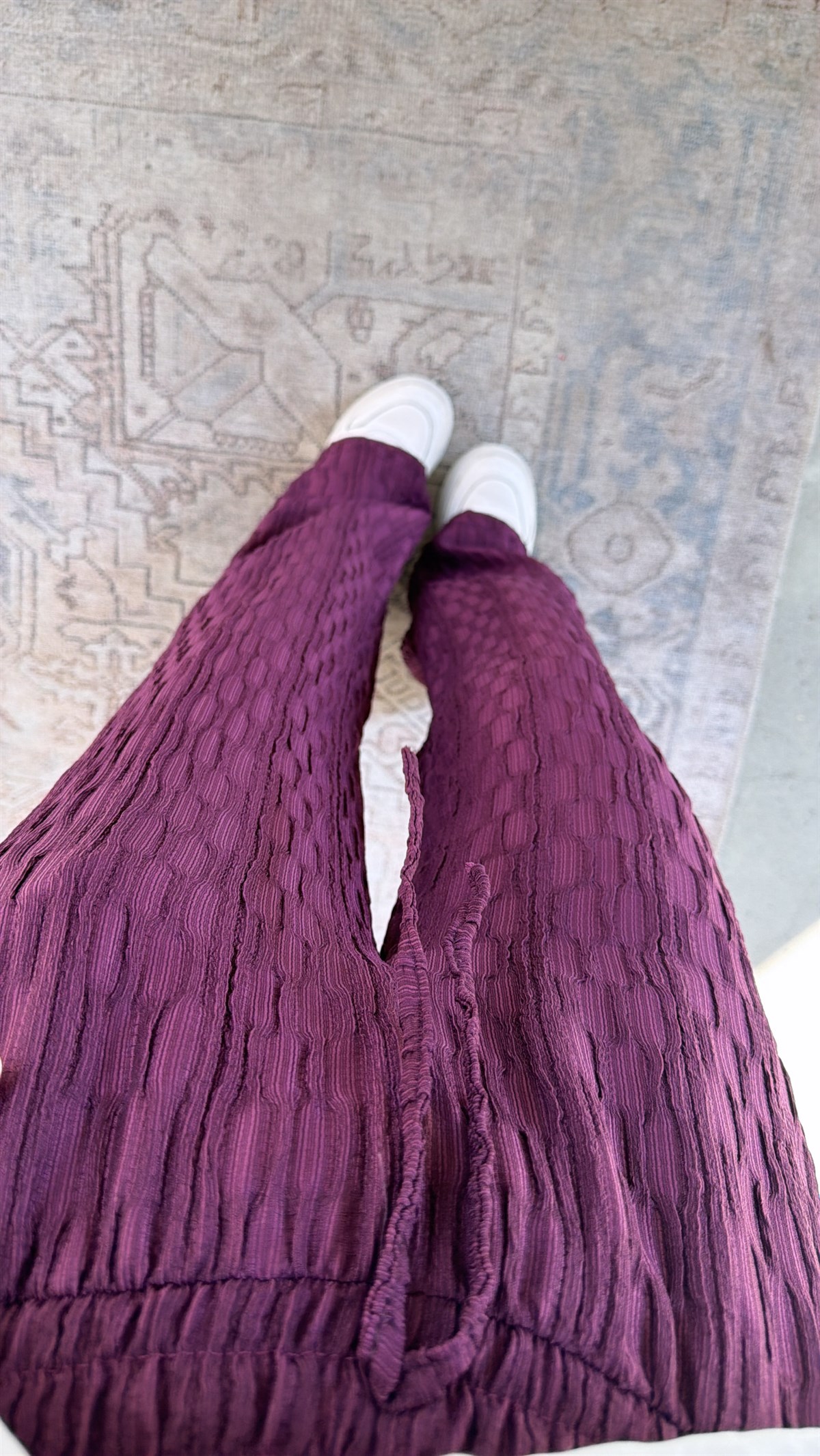 Mürdüm Bürümcük Kumaş Lastikli Pantolon