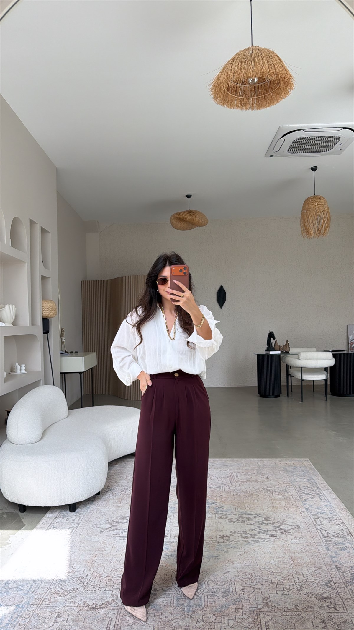 Mürdüm Gold Düğmeli Premium Pantolon