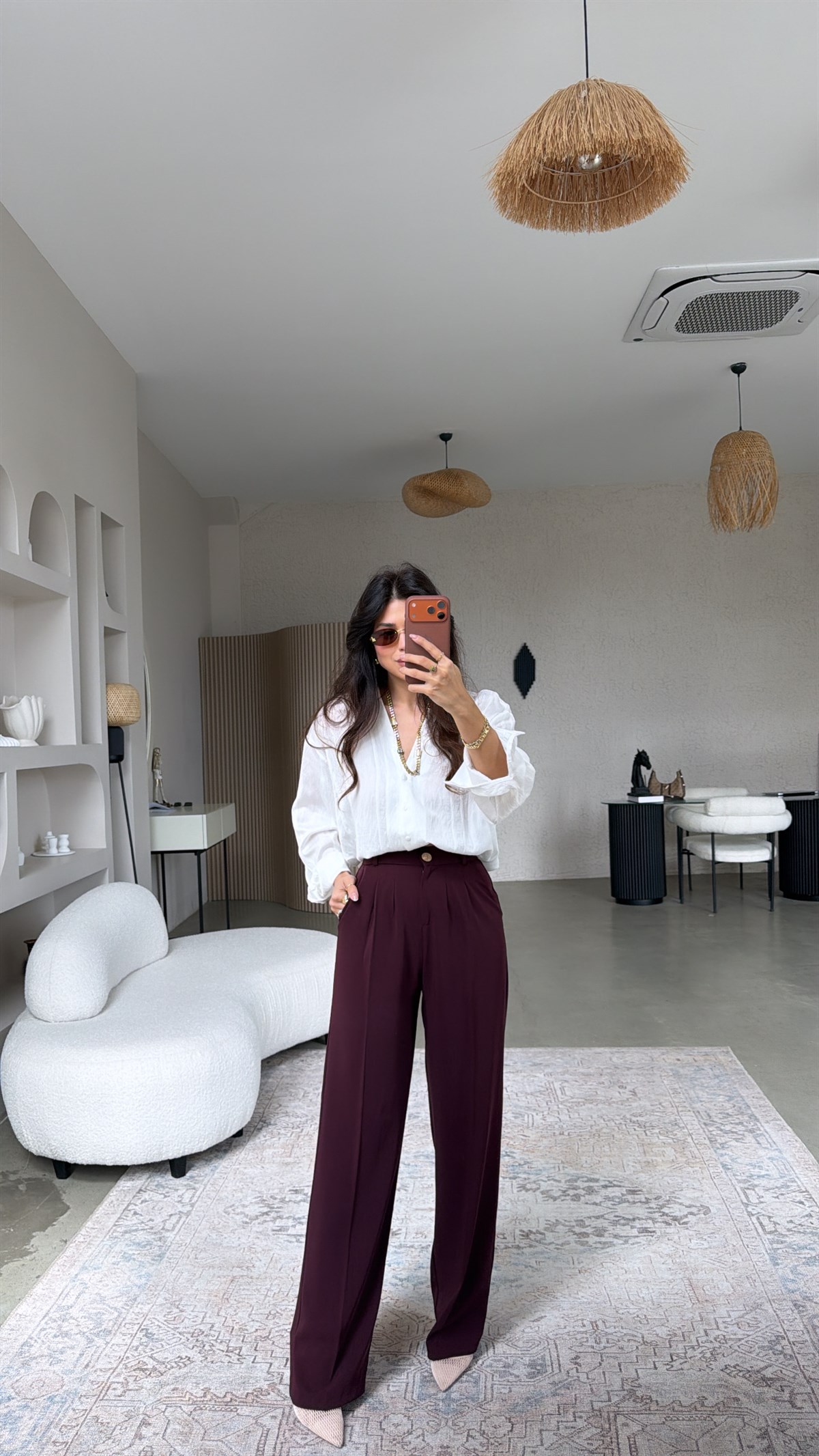 Mürdüm Gold Düğmeli Premium Pantolon