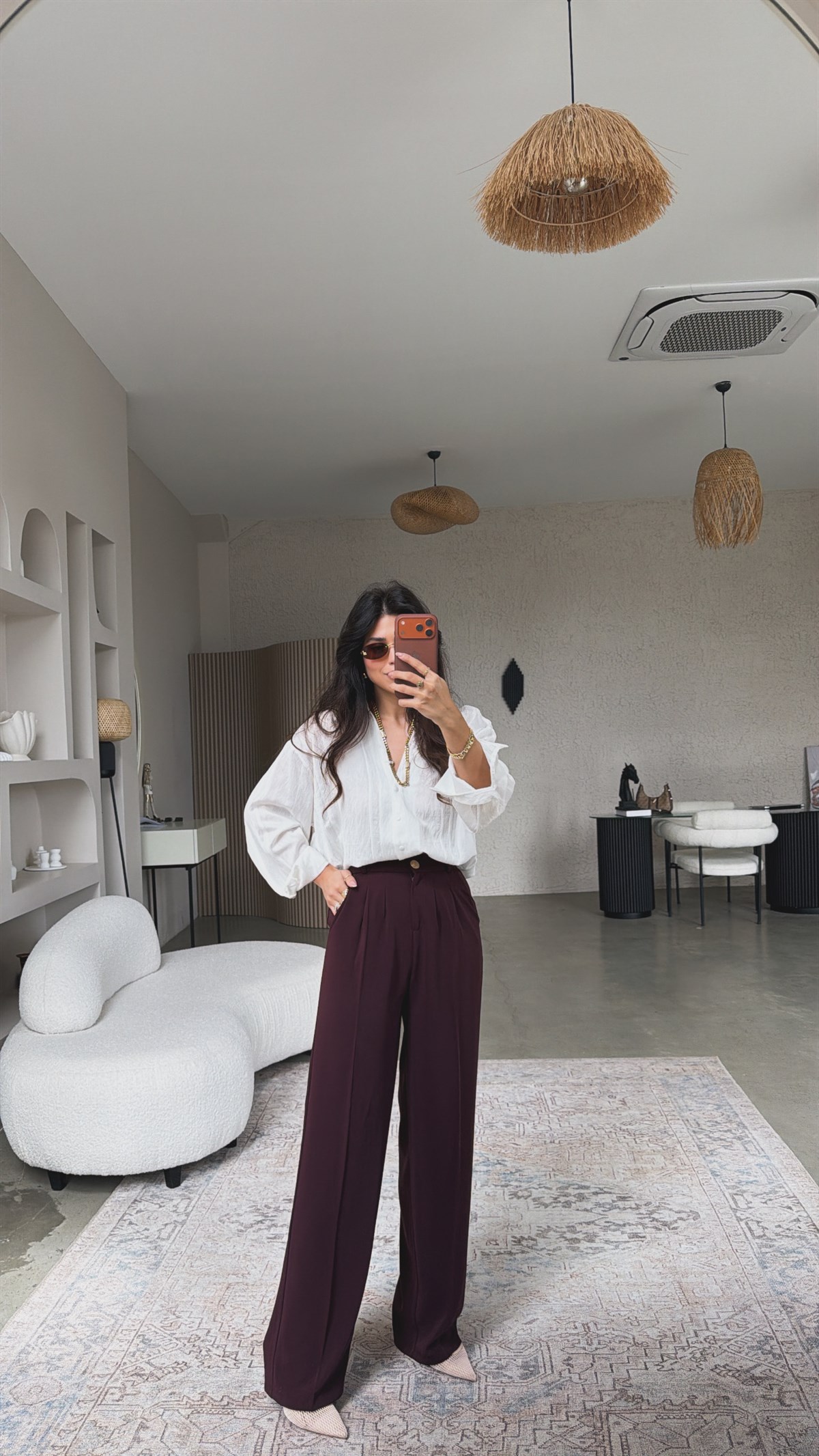 Mürdüm Gold Düğmeli Premium Pantolon