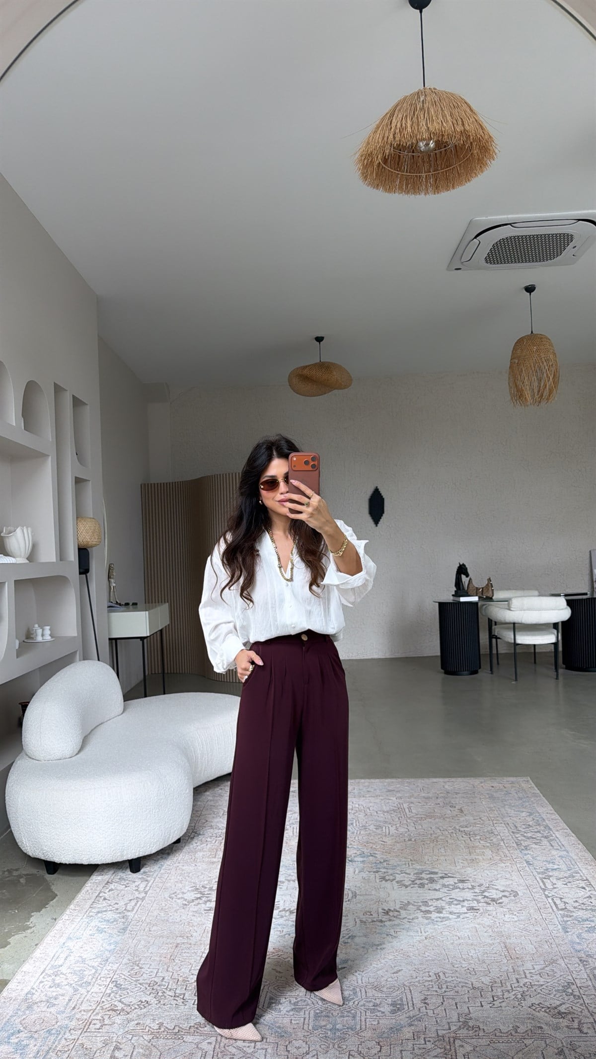 Mürdüm Gold Düğmeli Premium Pantolon