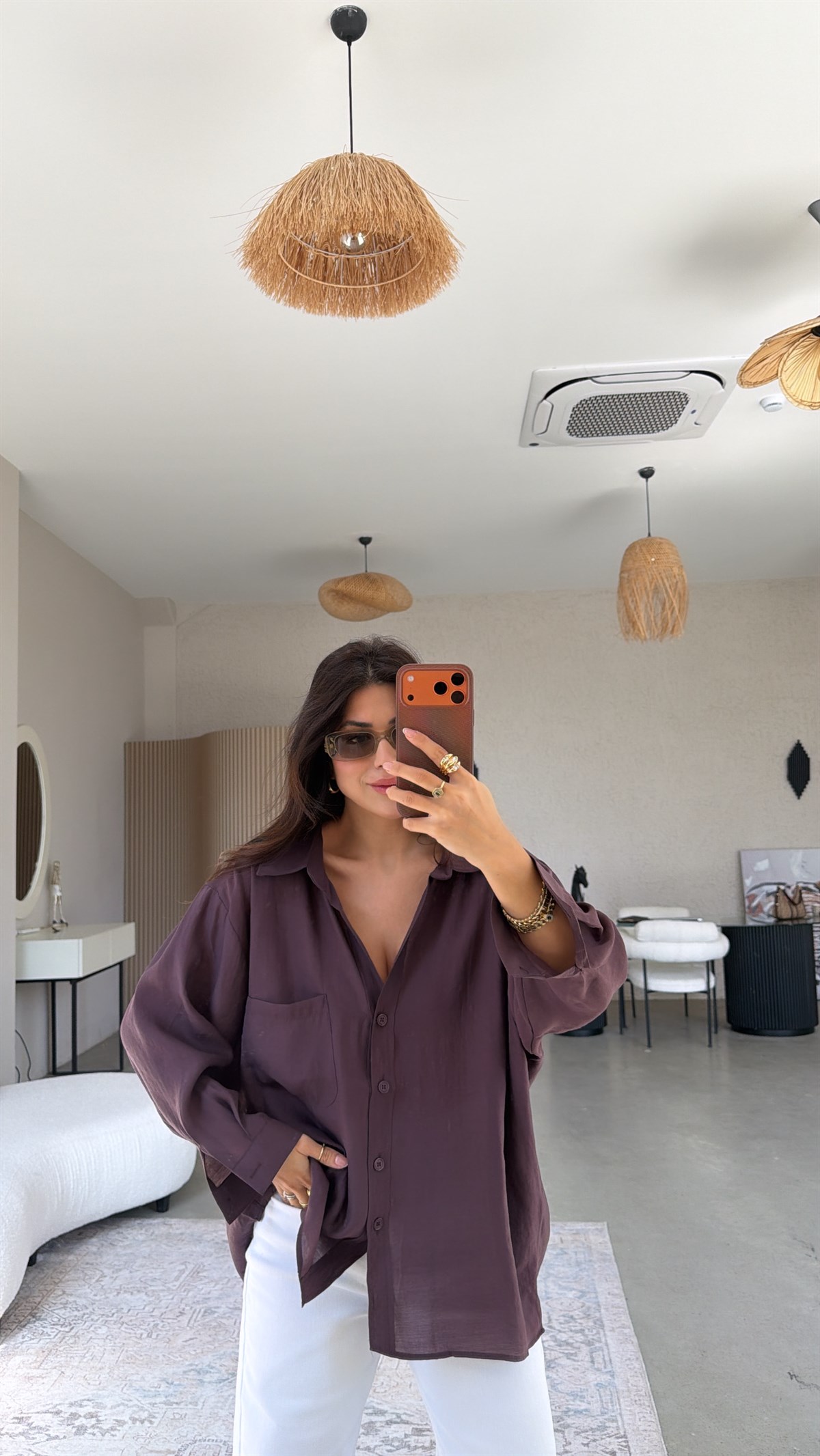 Mürdüm İpek Dökümlü Gömlek