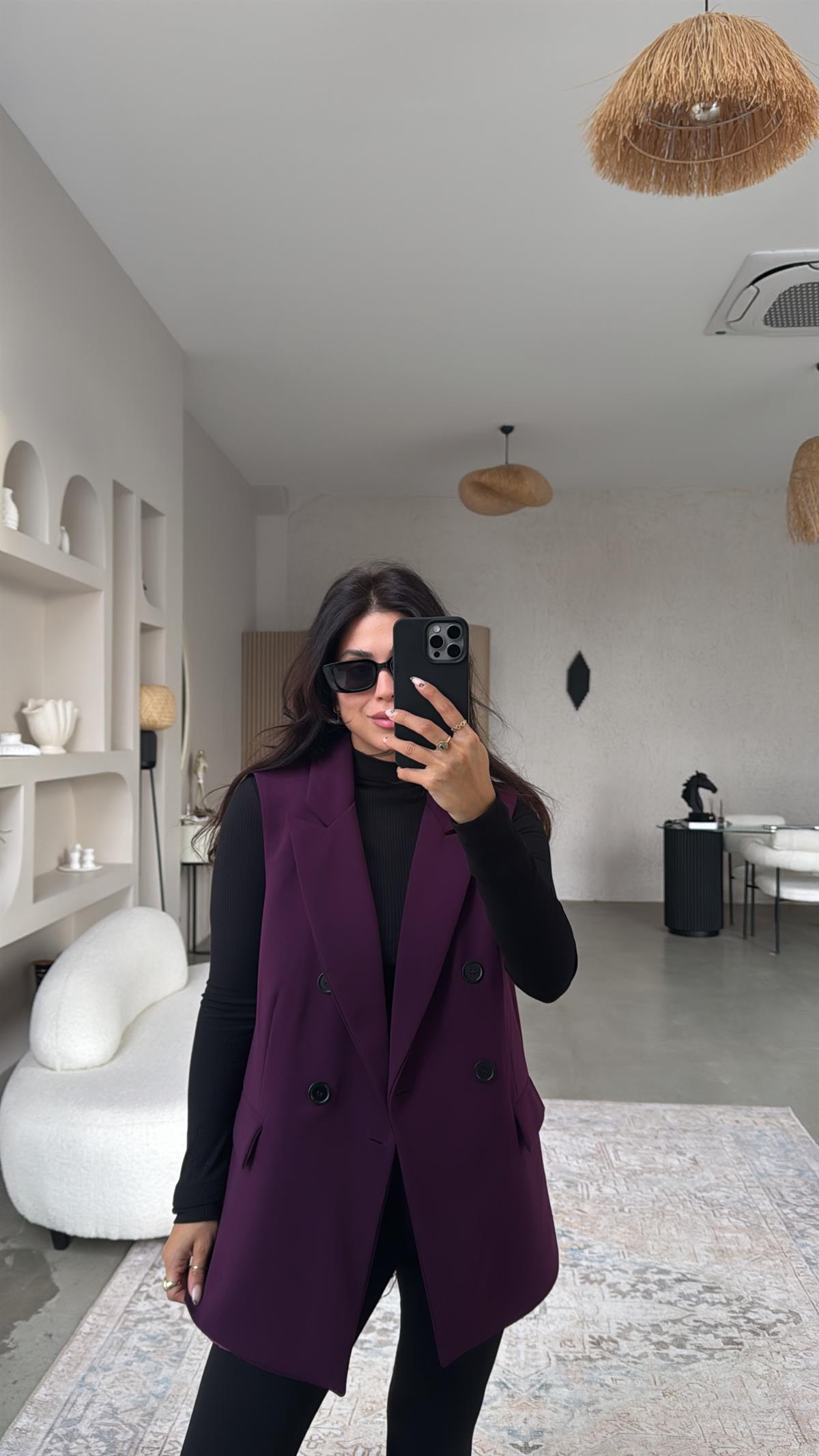 Mürdüm Kumaş Astarlı Yelek