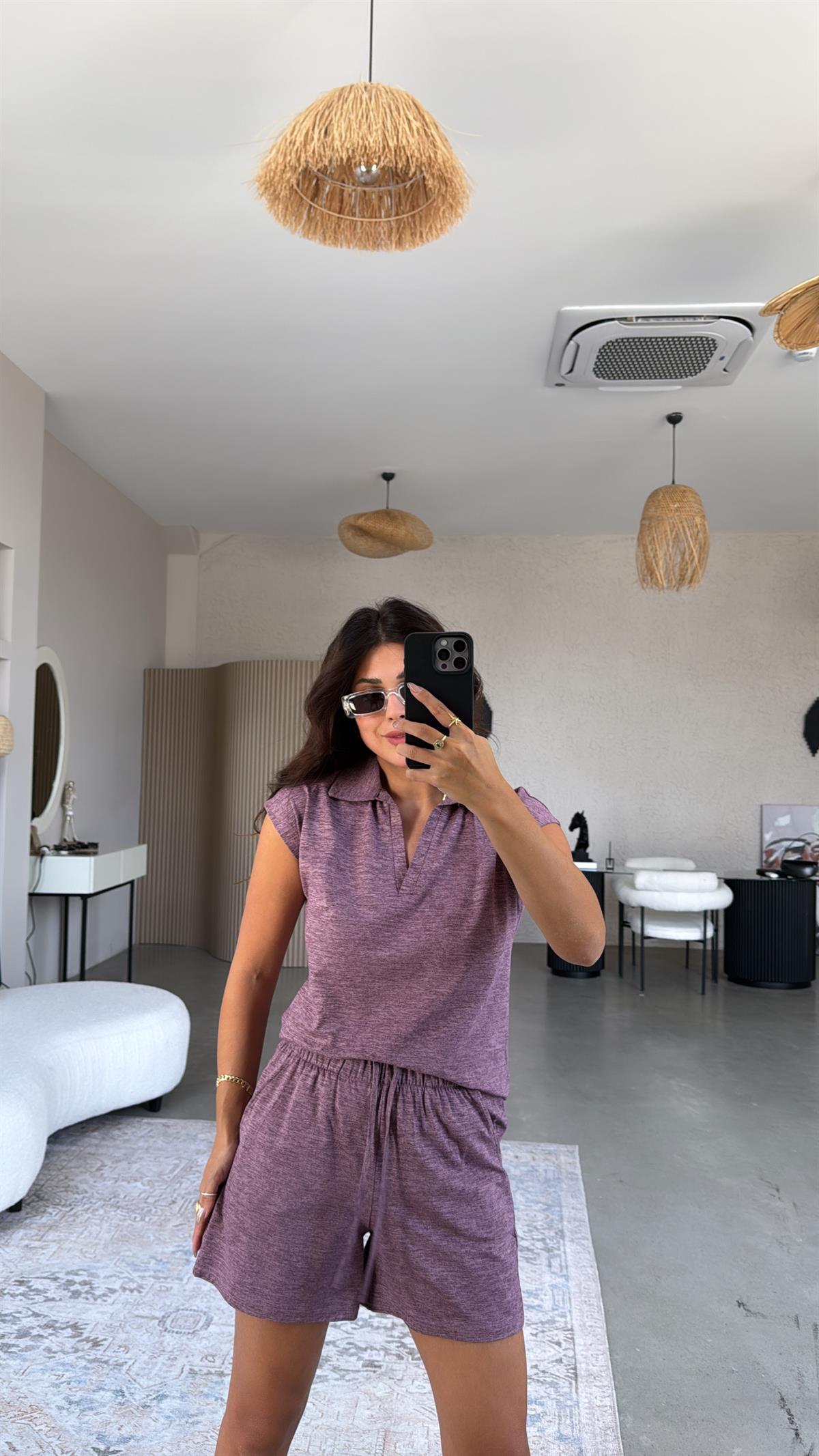 Mürdüm Şortlu Polo Yaka Tshirt Takım