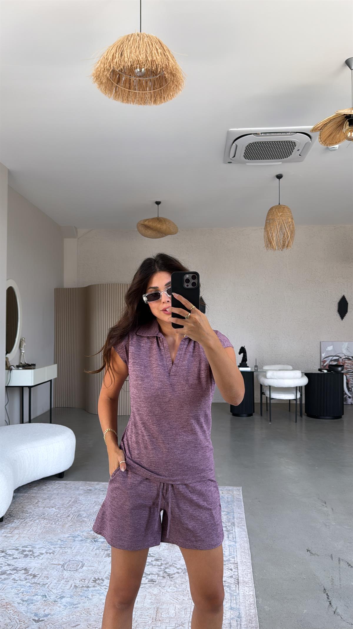 Mürdüm Şortlu Polo Yaka Tshirt Takım