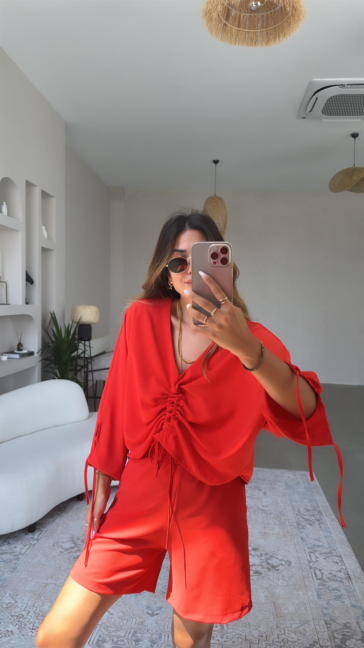 Narçiçeği Büzgülü Tiril Bluz