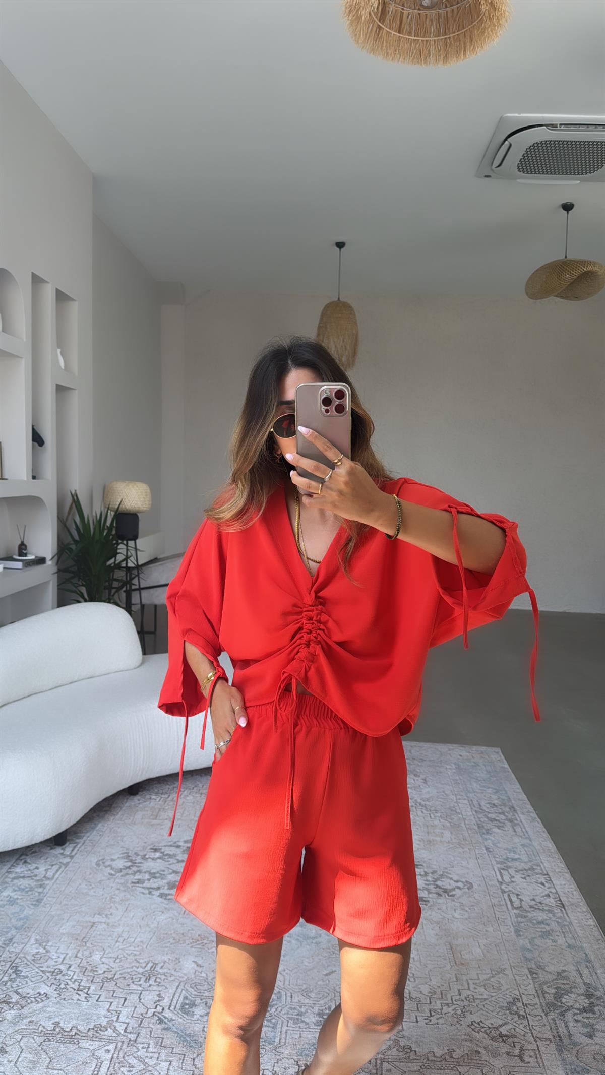 Narçiçeği Büzgülü Tiril Bluz