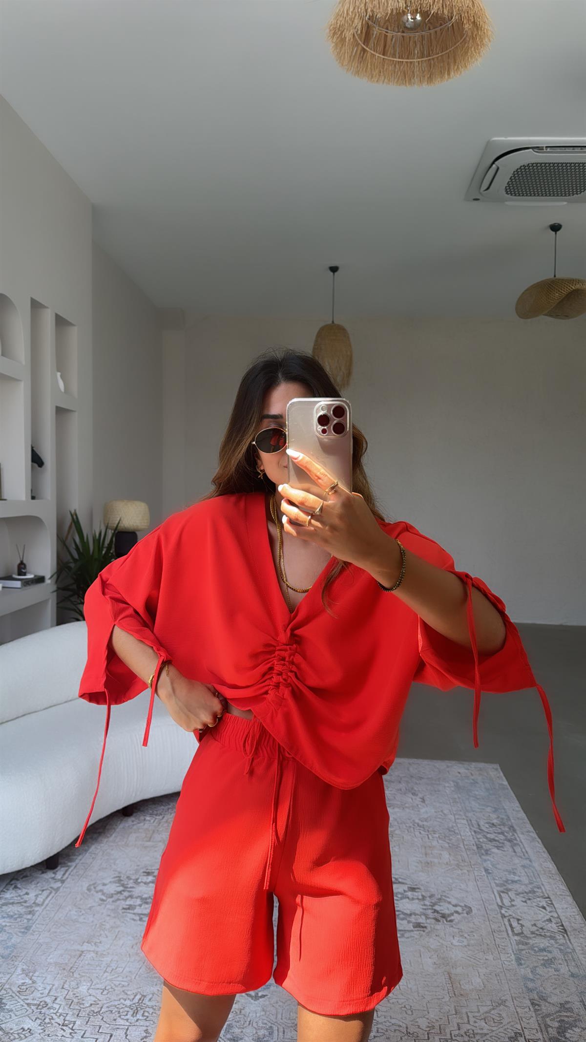 Narçiçeği Büzgülü Tiril Bluz