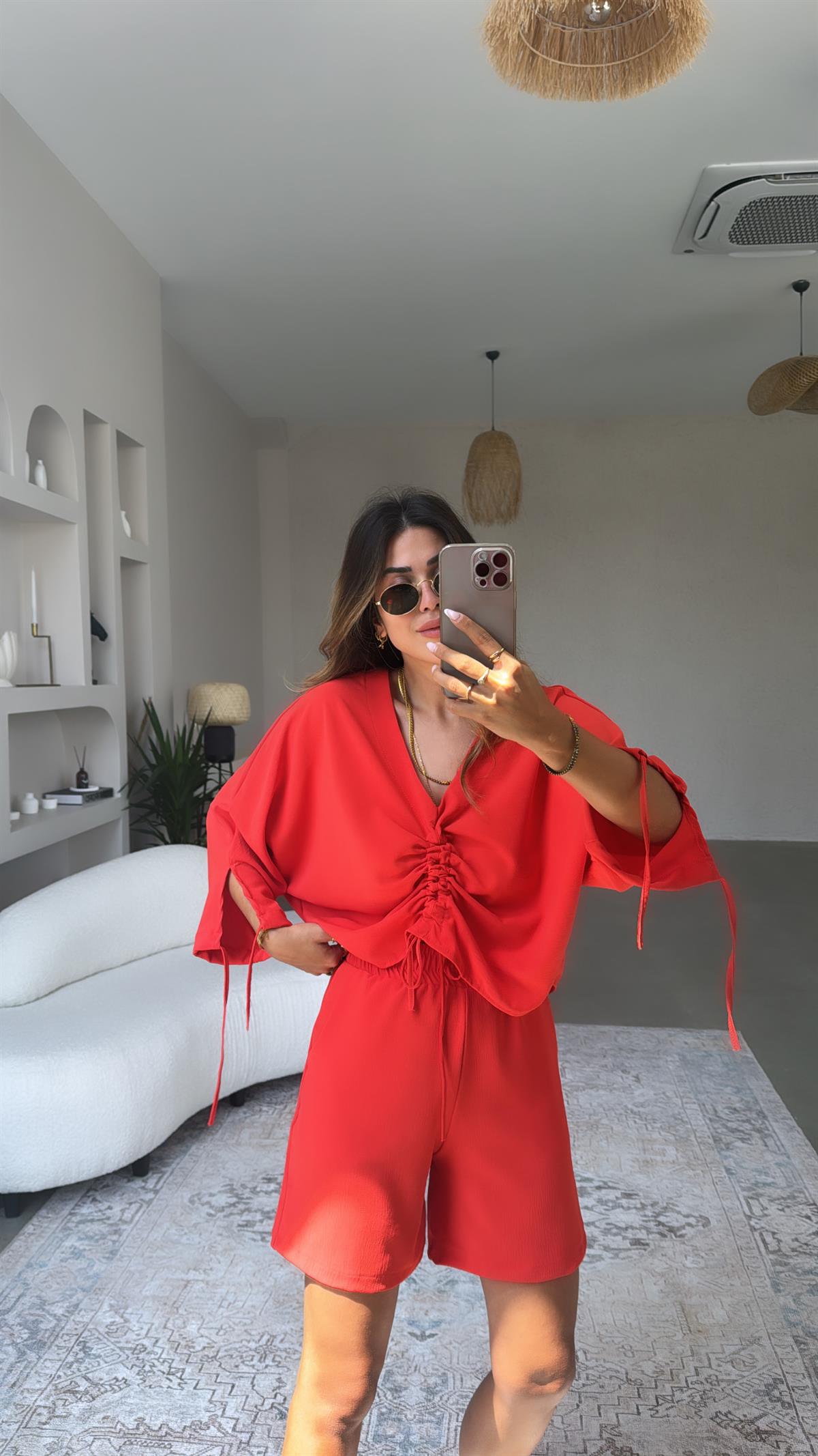 Narçiçeği Büzgülü Tiril Bluz