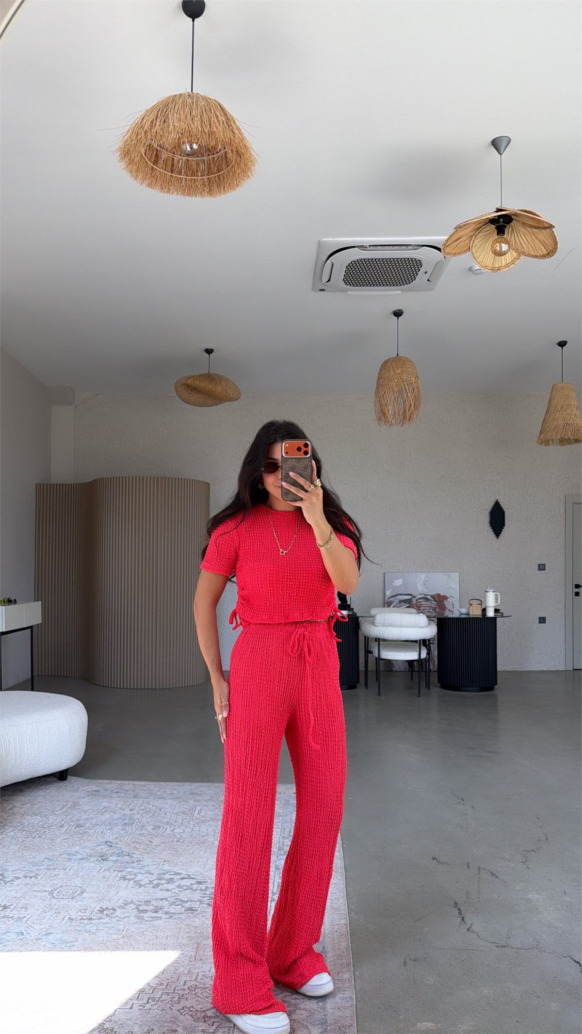 Narçiçeği Kenarları Bağlamalı Bubble Tshirt Pantolon Takım