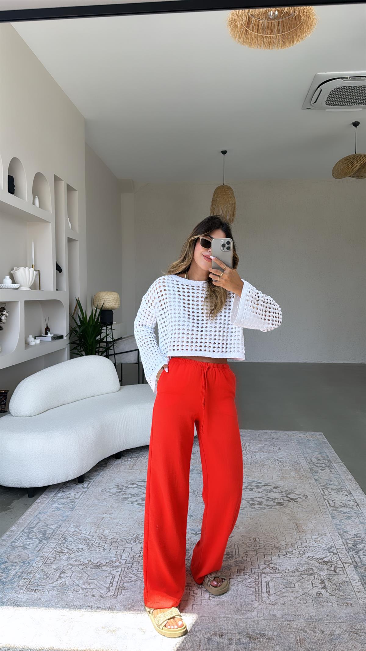 Narçiçeği Keten Pantolon