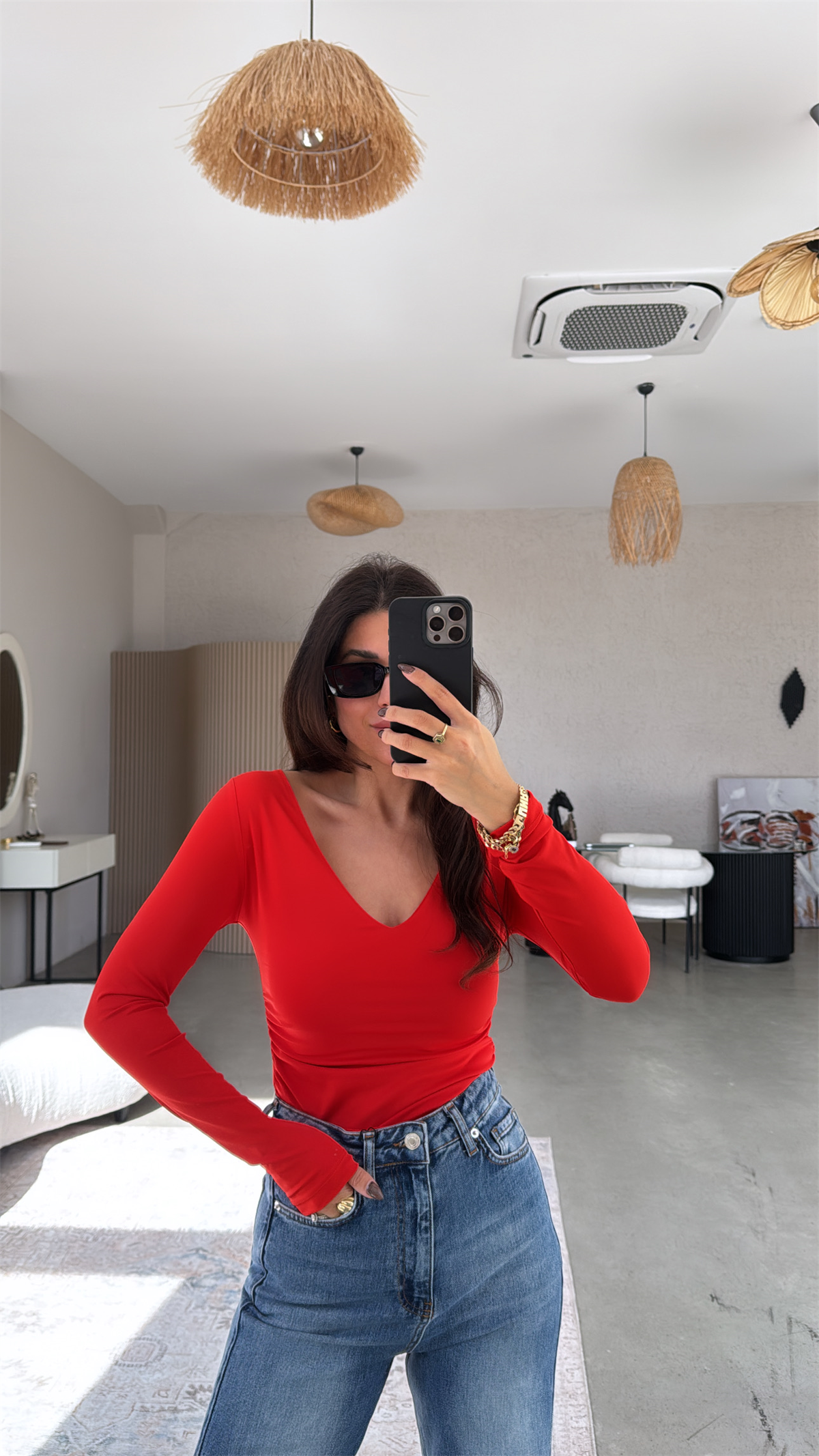 Narçiçeği V Yaka Polyamid Bodysuit