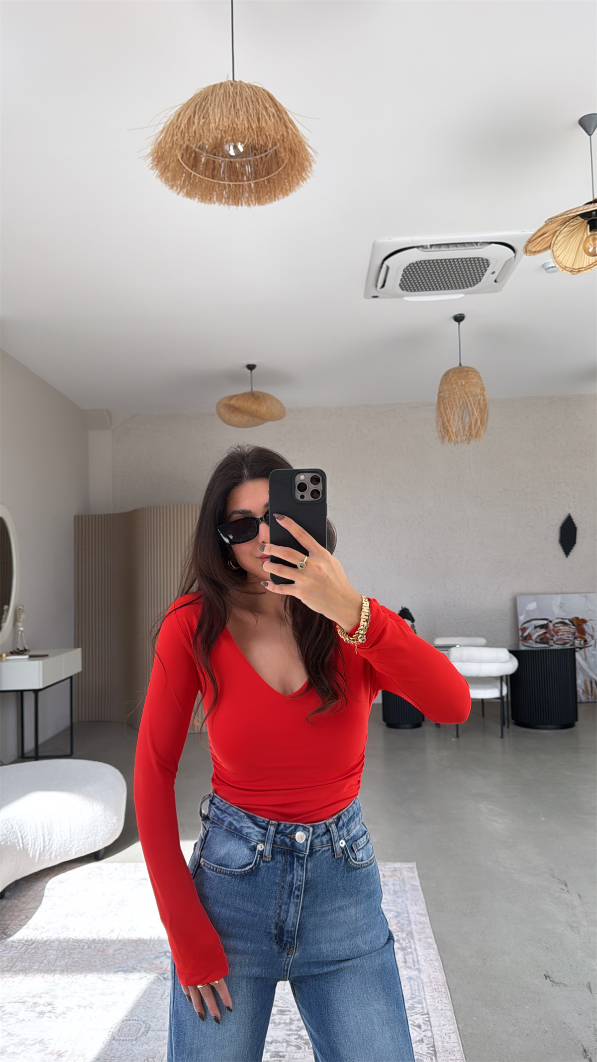 Narçiçeği V Yaka Polyamid Bodysuit