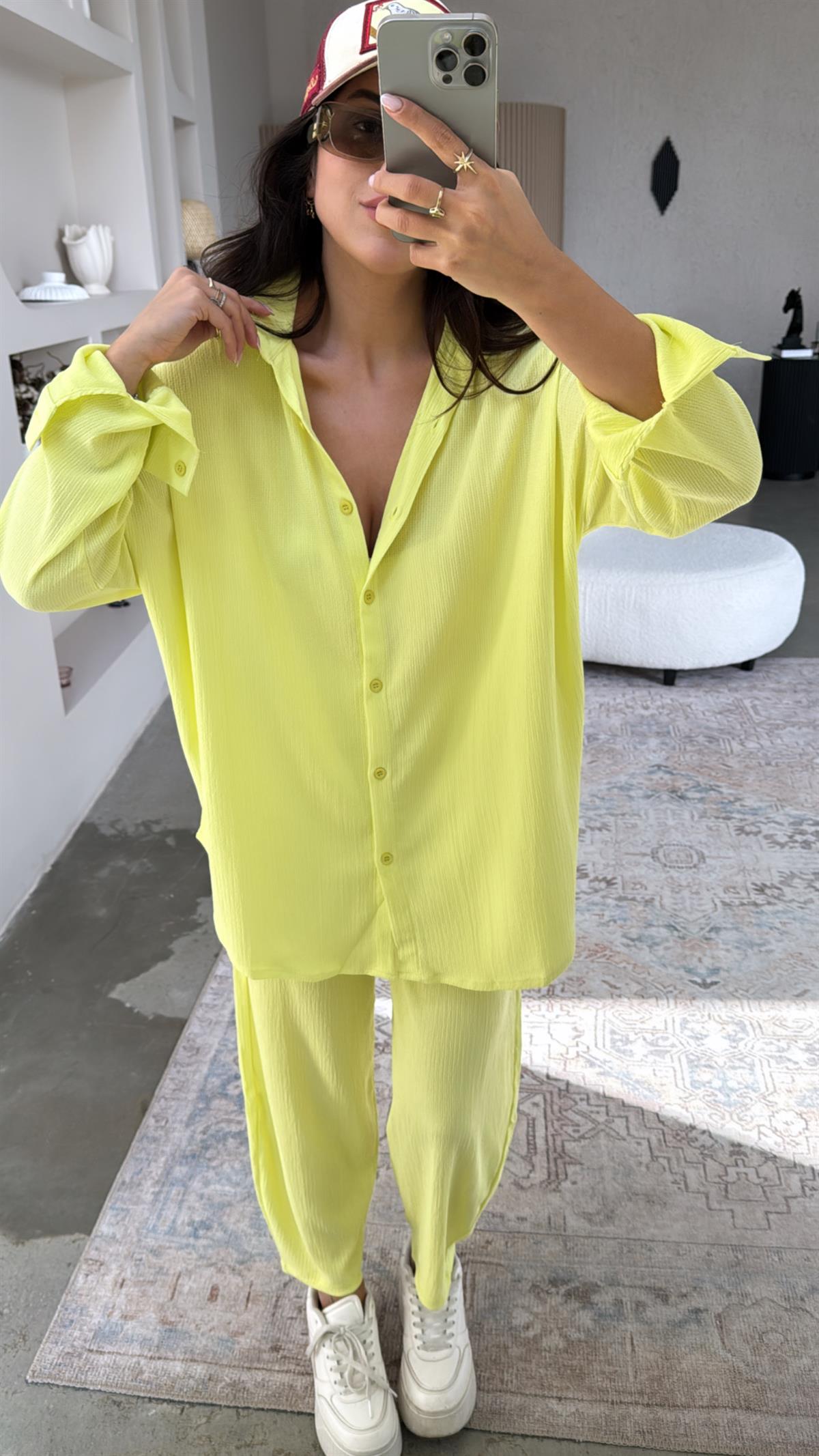 Neon Bürümcük Gömlek Pantolon Takım