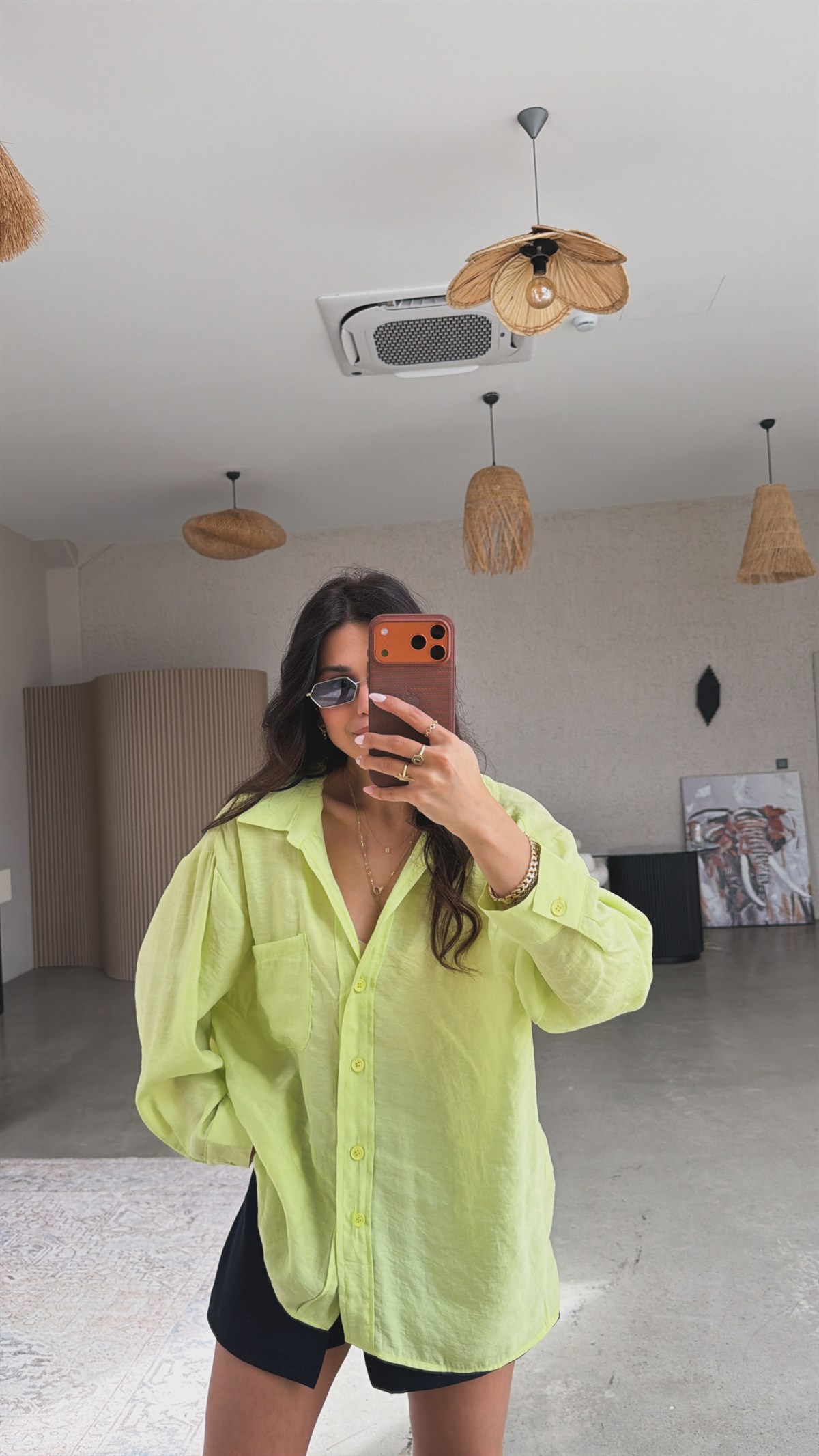 Neon İpek Dökümlü Gömlek