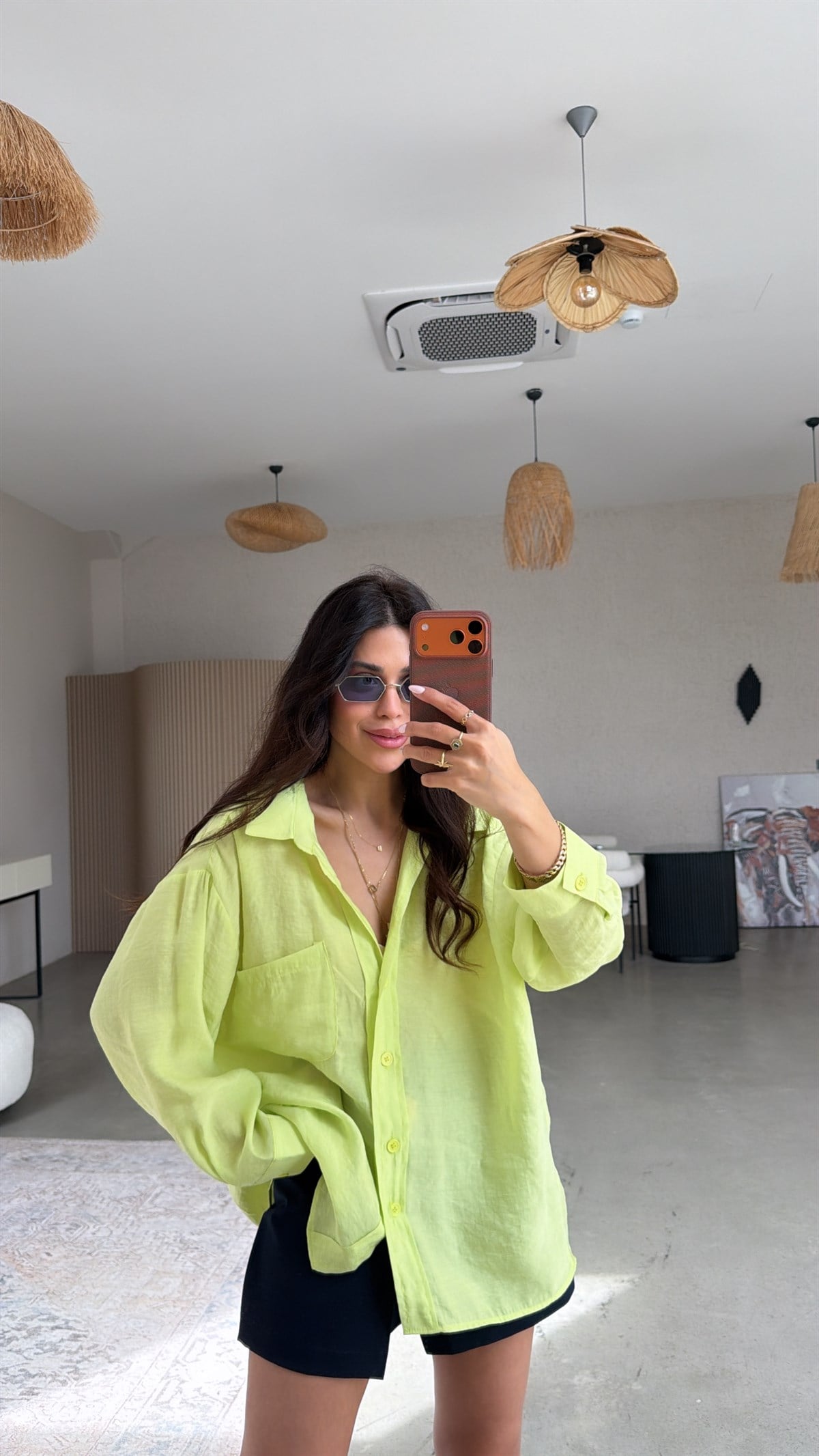 Neon İpek Dökümlü Gömlek